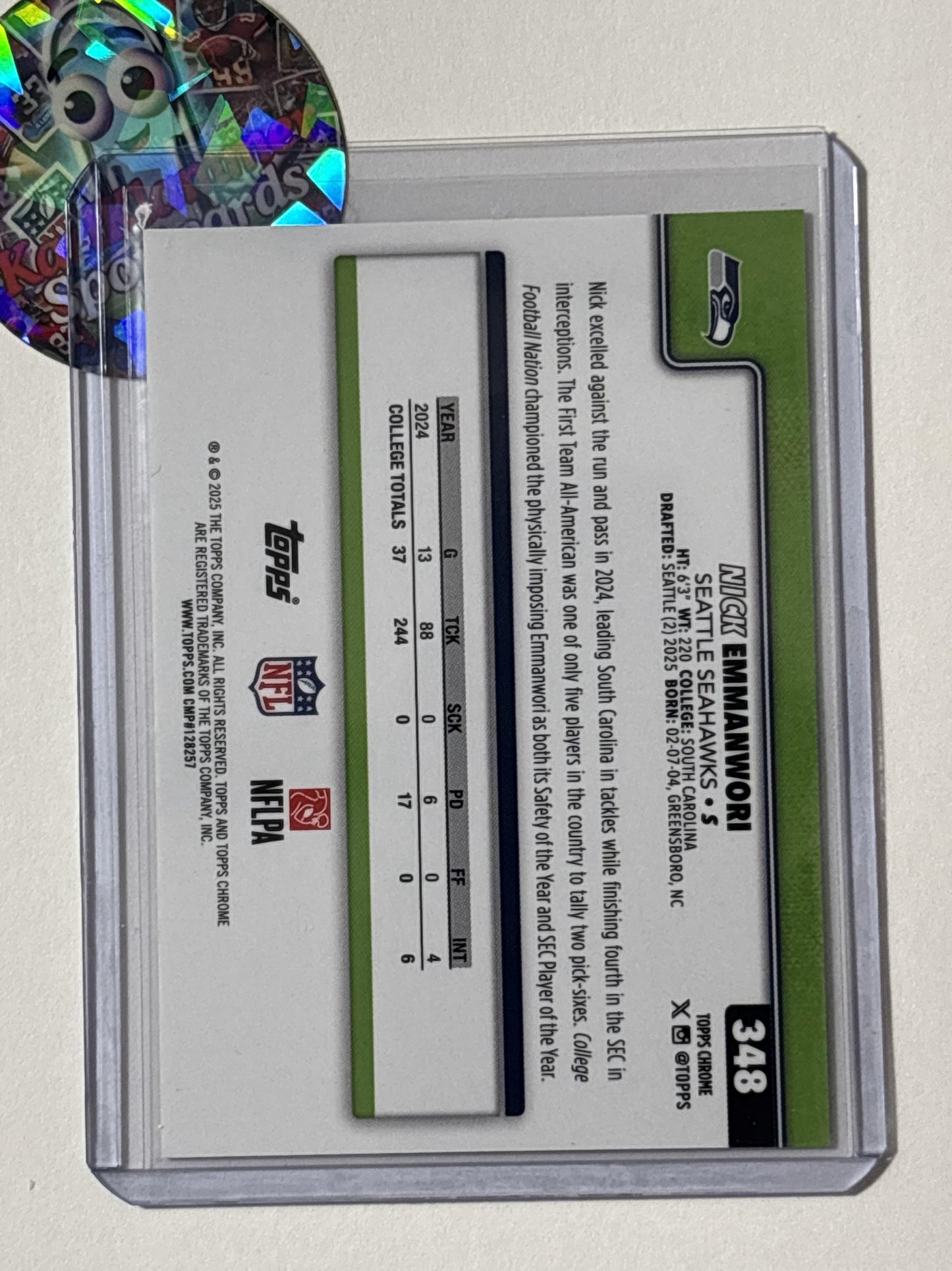 2025 Topps Chrome #348 Nick Emmanwori Ray Wave Refractor Seattle Seahawks RC