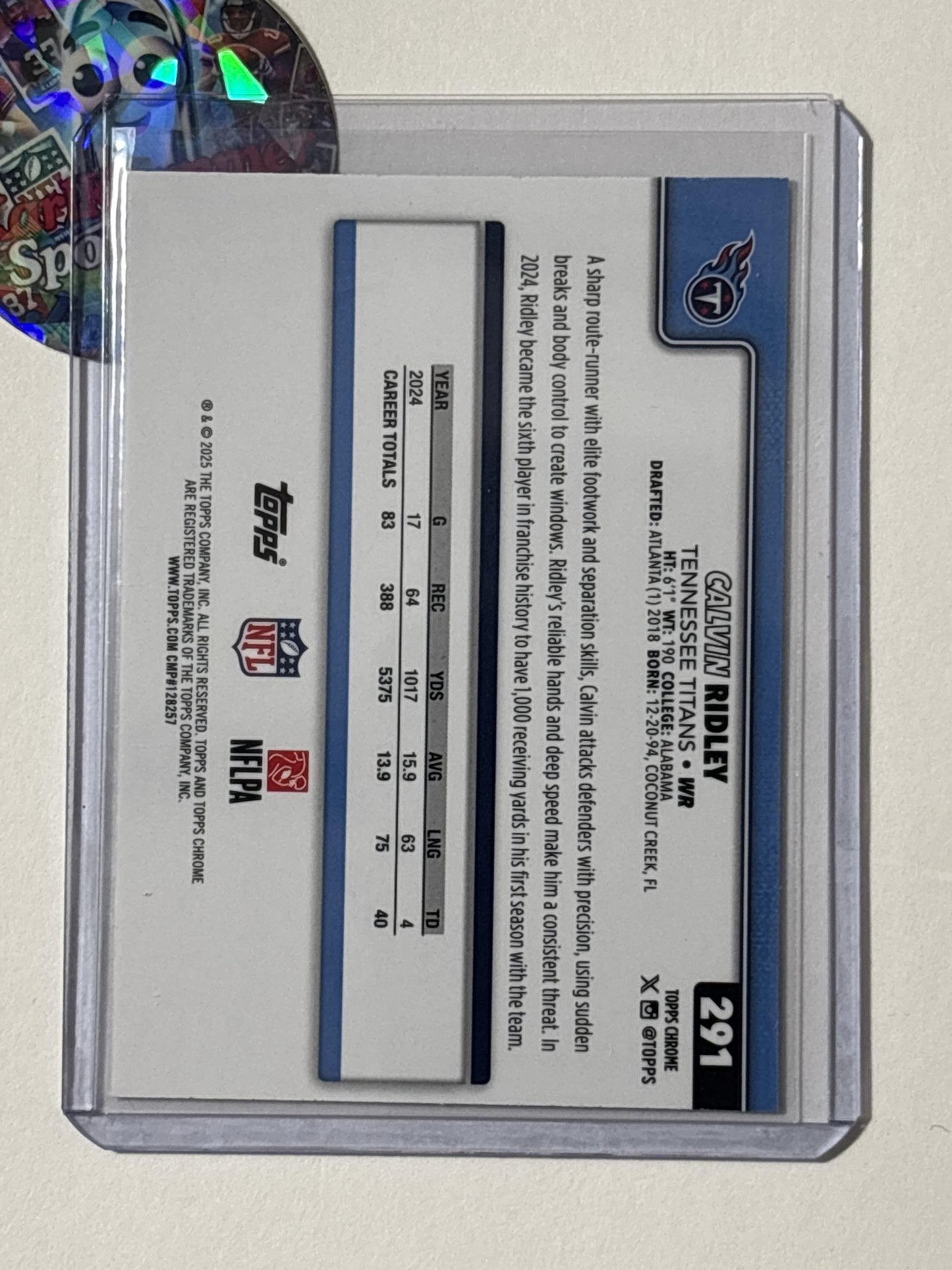 2025 Topps Chrome #291 Calvin Ridley Ray Wave Refractor Tennessee Titans