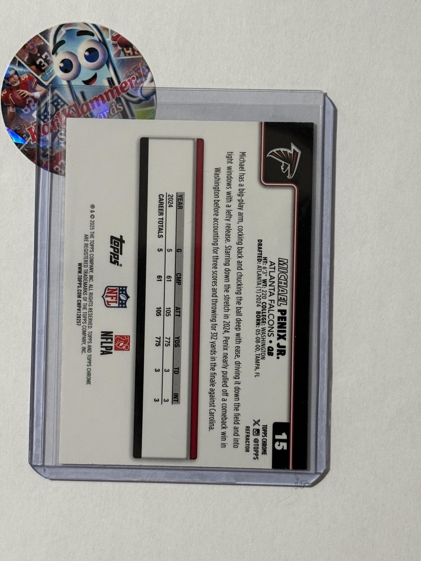 2025 Topps Chrome #15 Michael Penix Jr. Refractor Atlanta Falcons