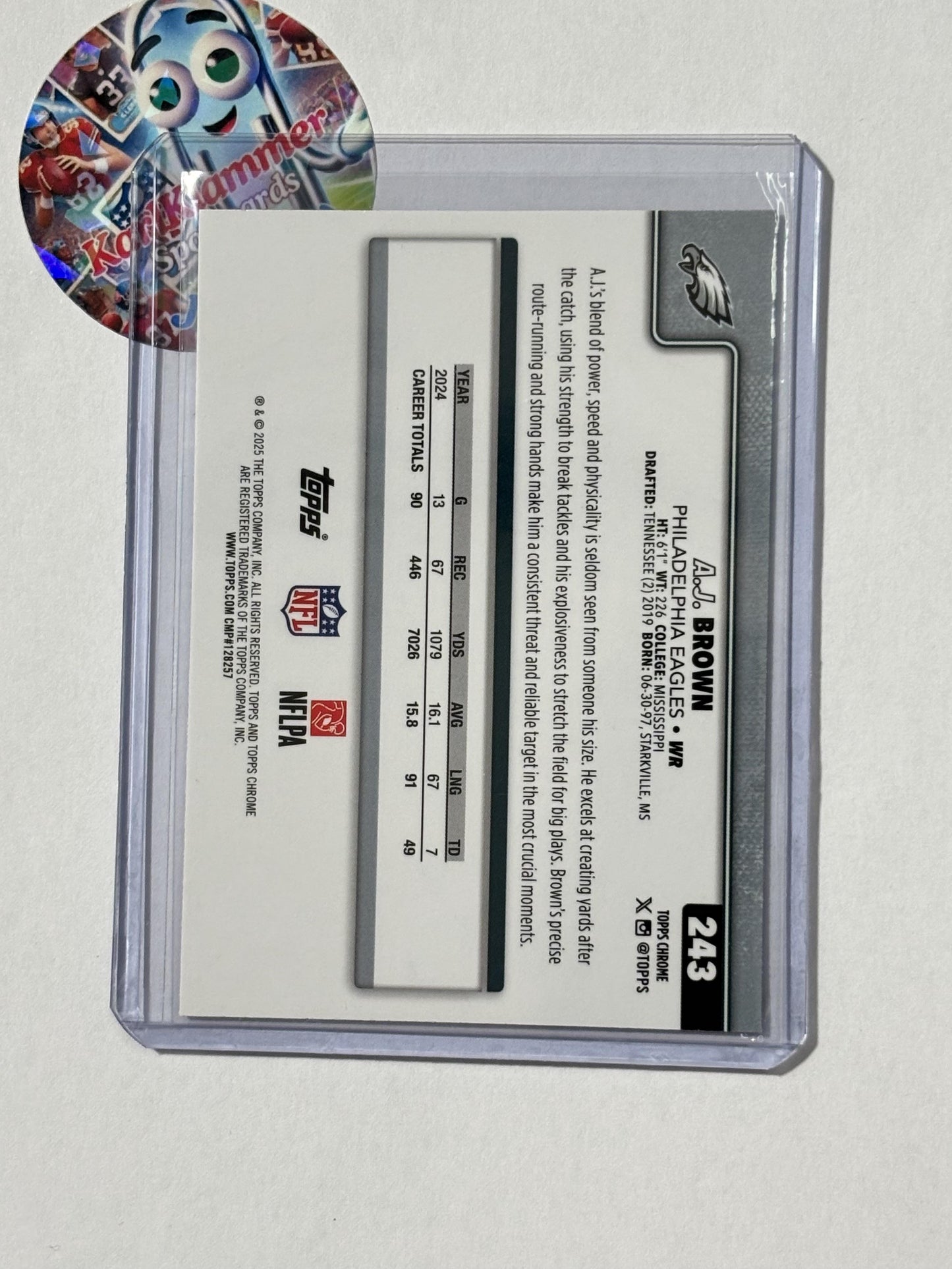2025 Topps Chrome #243 A.J. Brown Football Leather Refractor Philadelphia Eagles