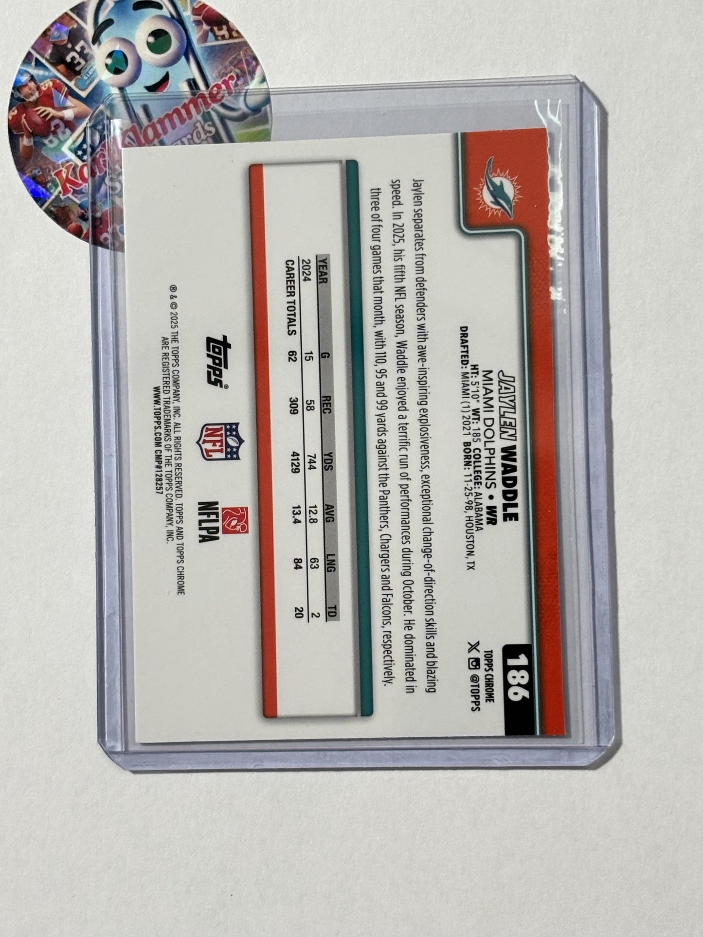 2025 Topps Chrome #186 Jaylen Waddle Football Leather Refractor Miami Dolphins