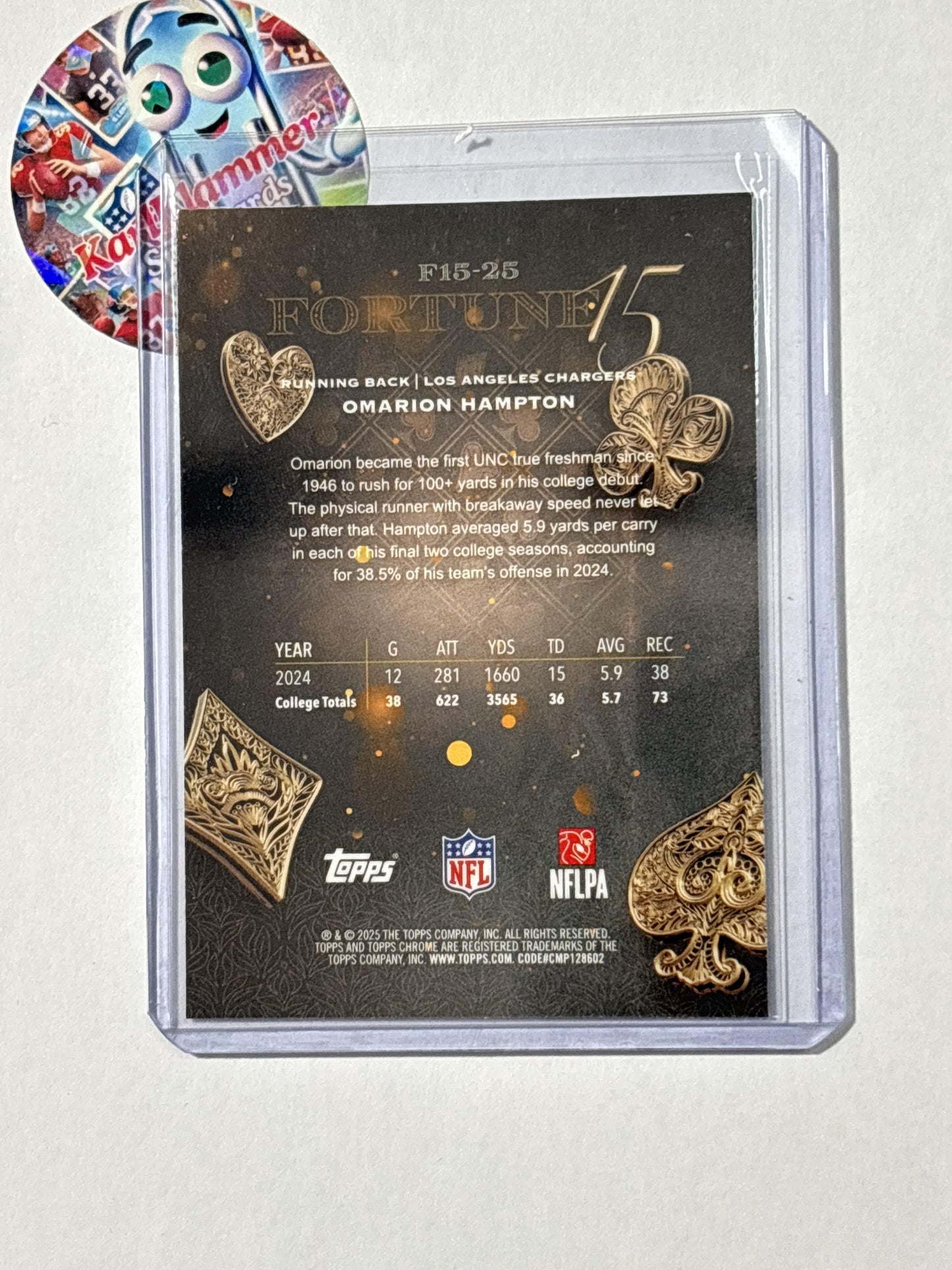 2025 Topps Chrome #F15-25 Omarion Hampton Fortune 15 Los Angeles Chargers