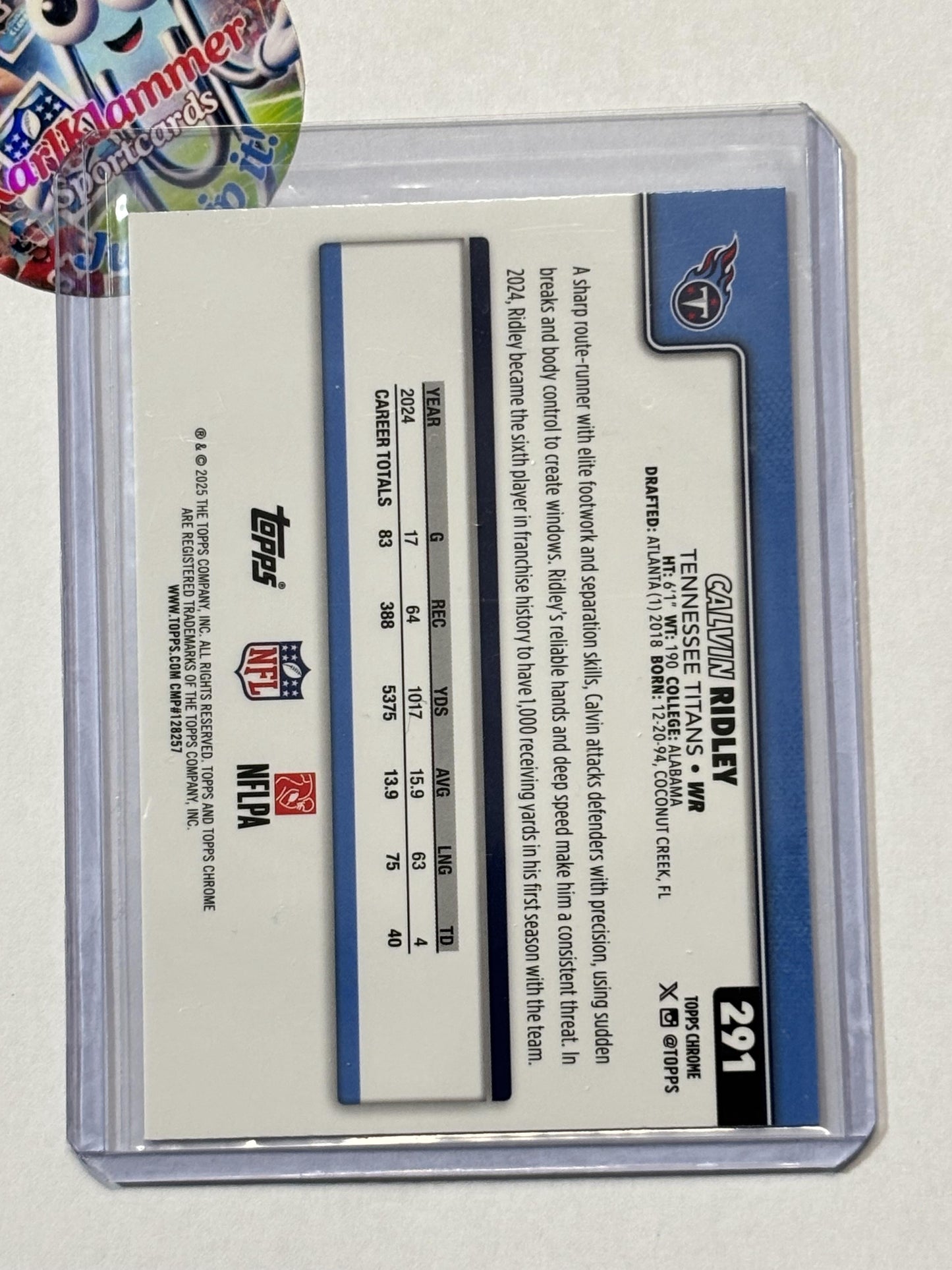 2025 Topps Chrome #291 Calvin Ridley Pulsar Refractor Tennessee Titans