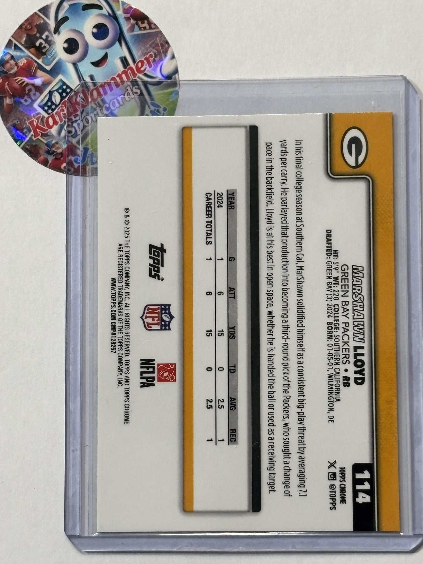2025 Topps Chrome #114 MarShawn Lloyd Lime Green X-Fractor Green Bay Packers