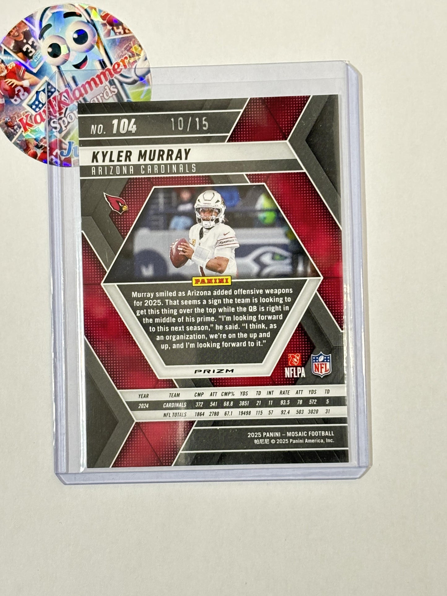 2025 Panini Mosaic #104 Kyler Murray Mosaic Tessellation #/15 Arizona Cardinals SN
