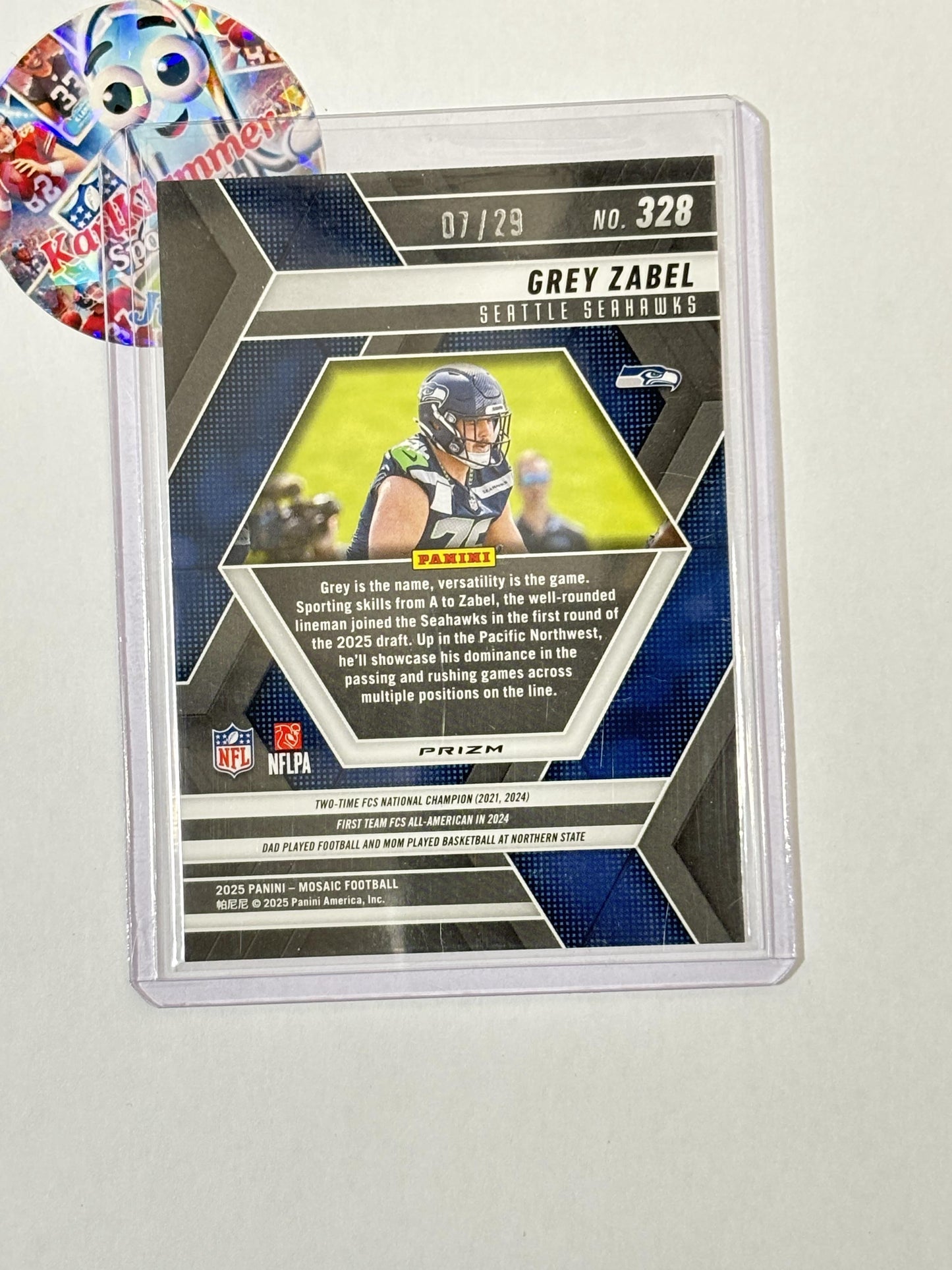 2025 Panini Mosaic #328 Grey Zabel Mosaic Red Wave #/29 Seattle Seahawks SN,RC