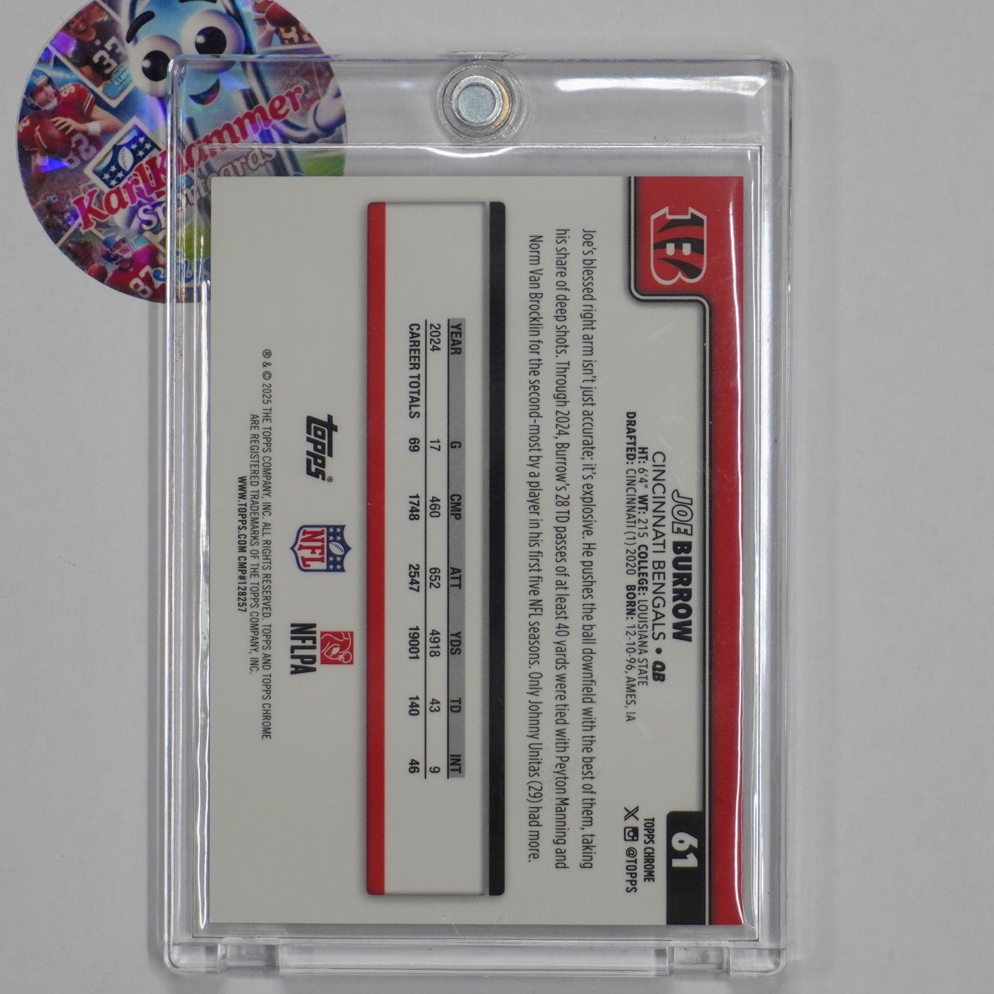 2025 Topps Chrome #61 Joe Burrow Gold Refractor #/50 Cincinnati Bengals SN