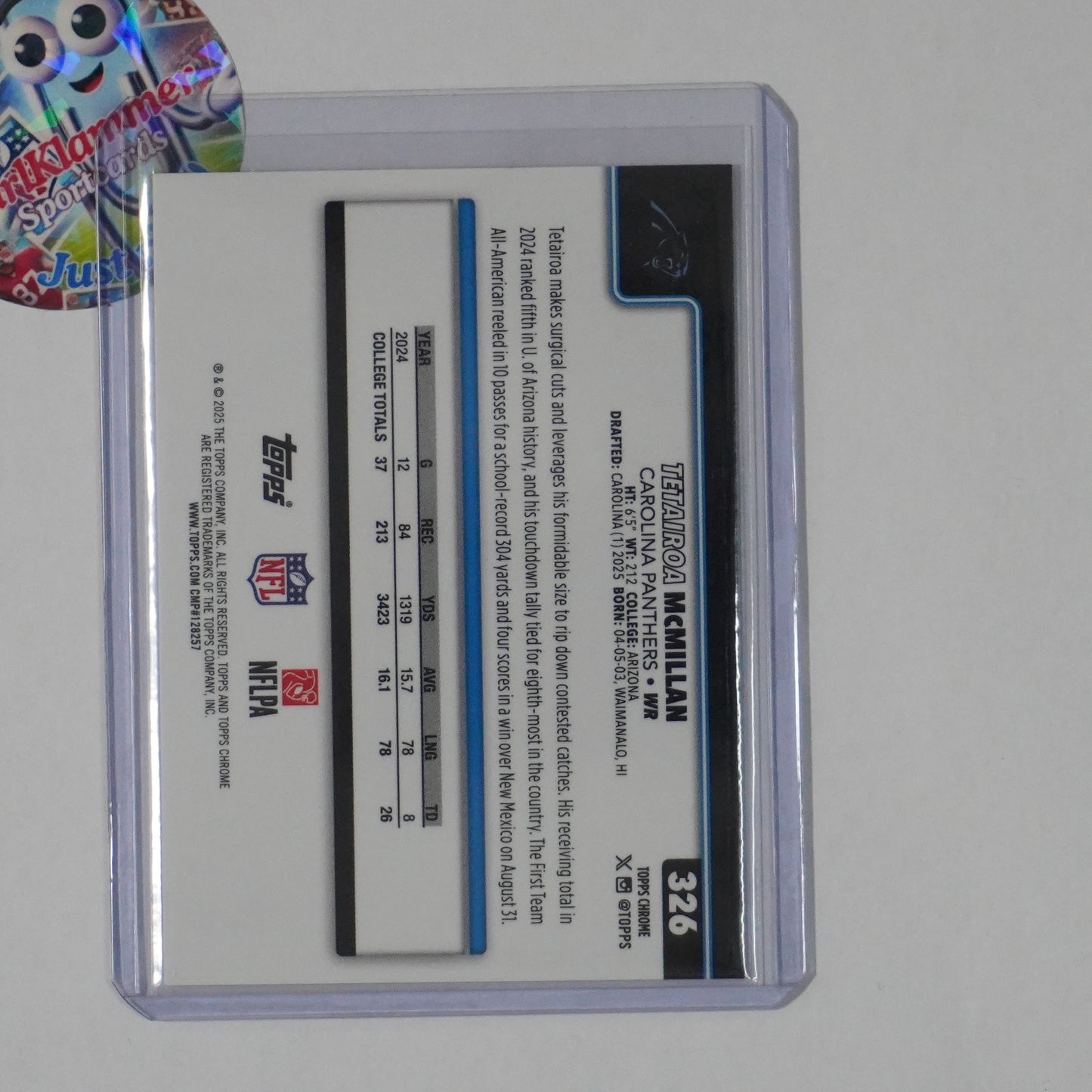 2025 Topps Chrome #326 Tetairoa McMillan Hot Pink X-Fractor Carolina Panthers RC
