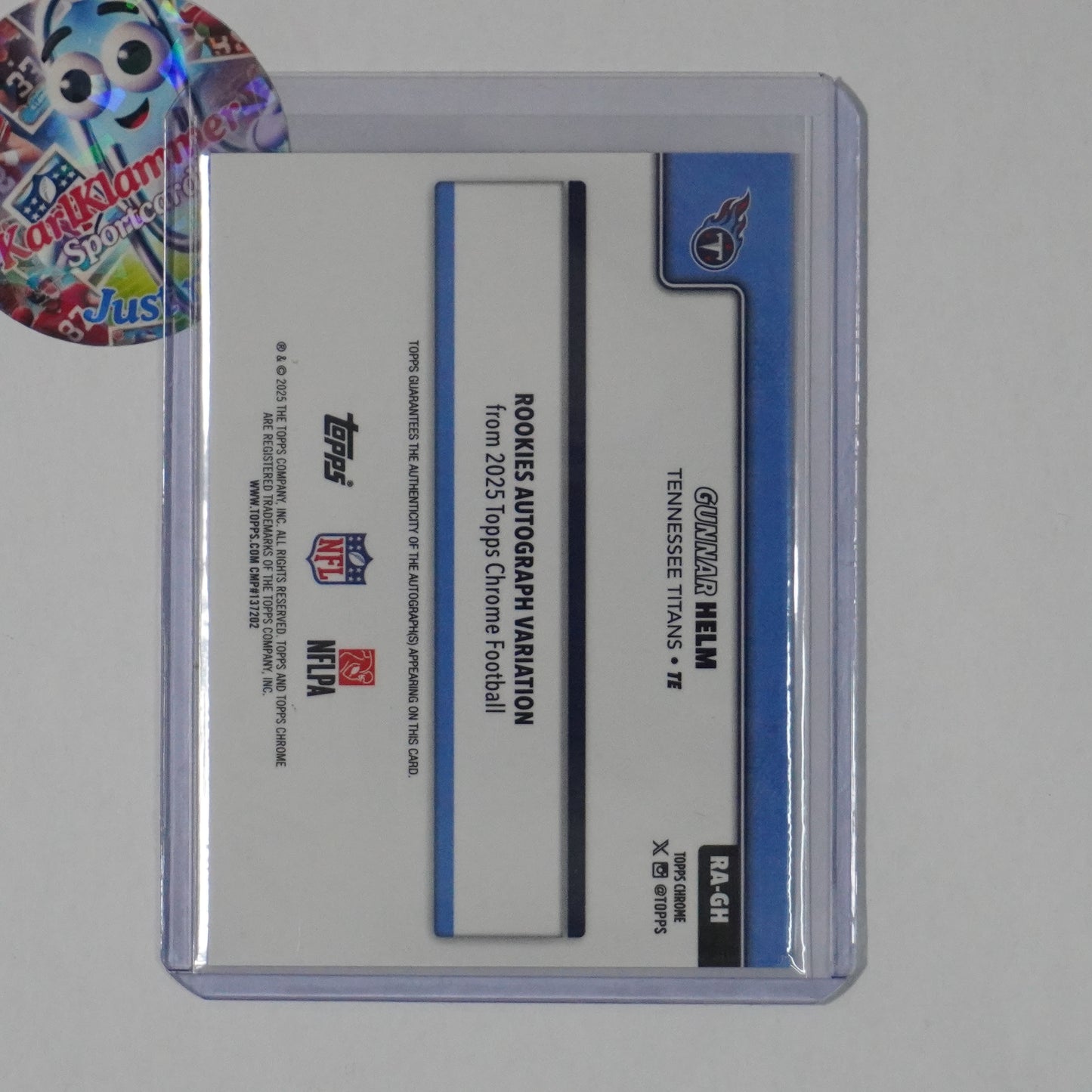 2025 Topps Chrome #RA-GH Gunnar Helm Rookie Auto Blue Lava Refractor #/150