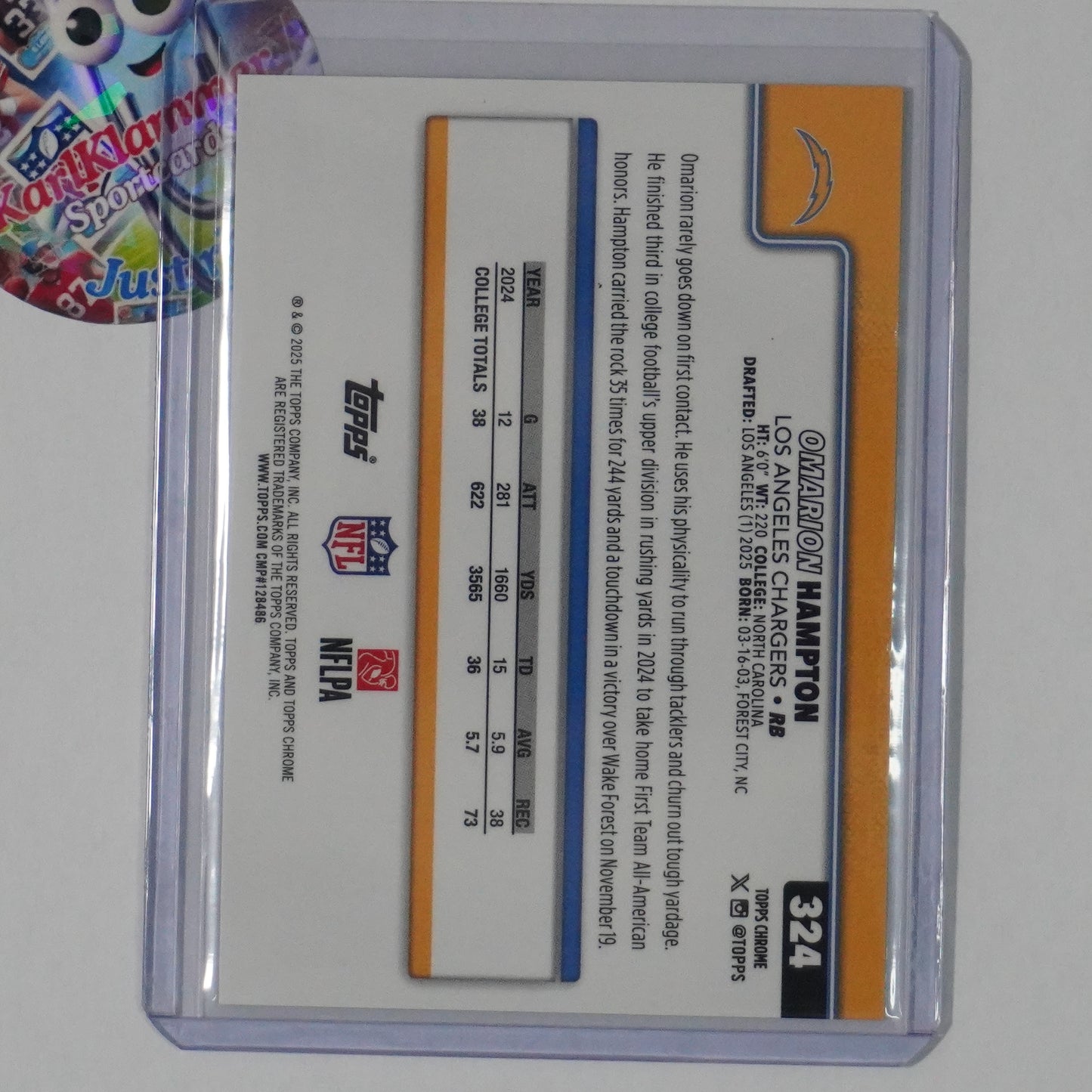 2025 Topps Chrome #324 Omarion Hampton Green Geometric Refractor #/99 Chargers
