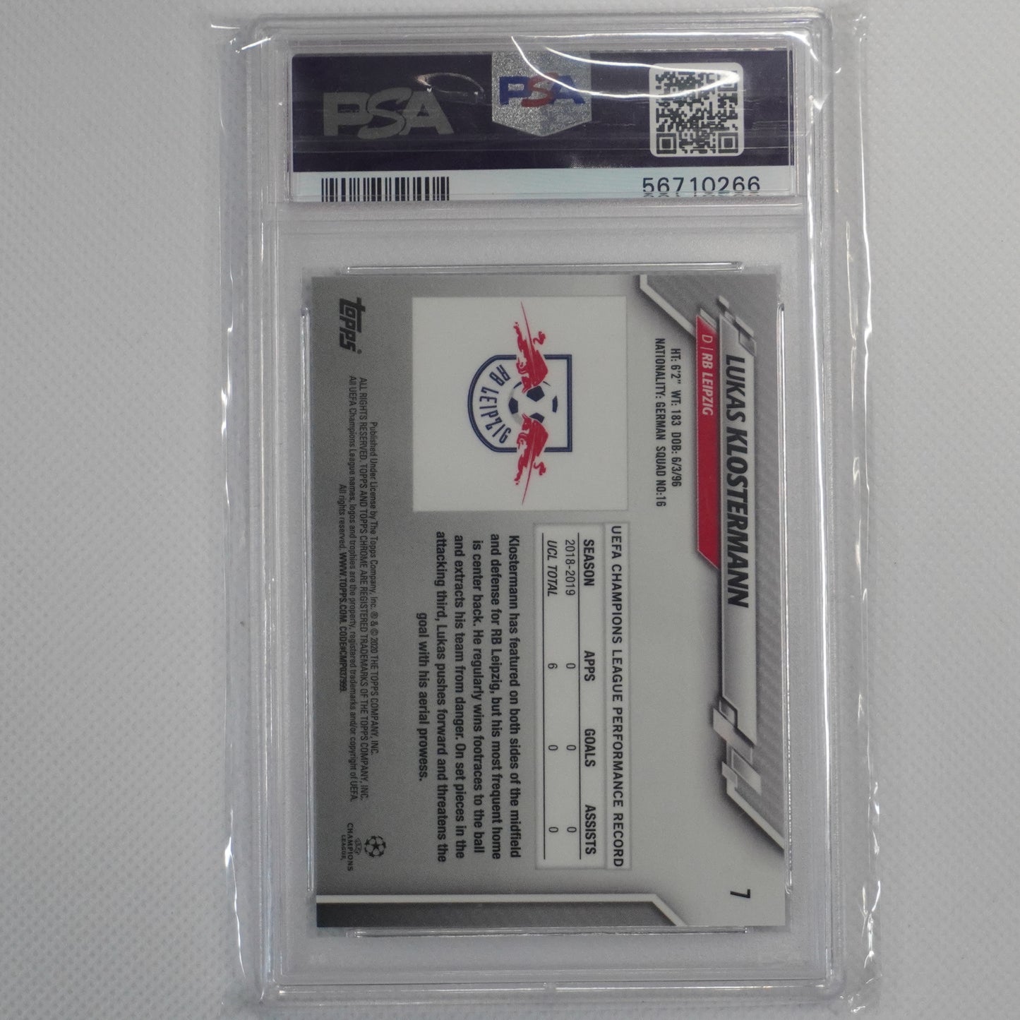 2019-20 Topps Chrome UCC #7 Lukas Klostermann Purple Carbon Fiber PSA 10