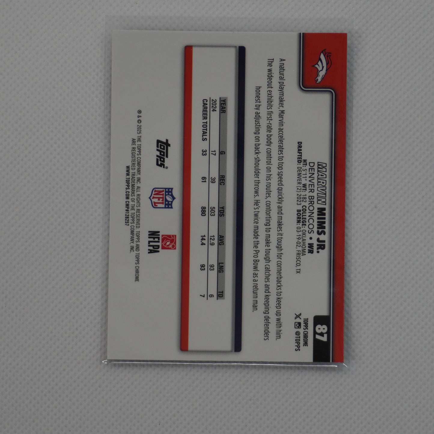 2025 Topps Chrome #87 Marvin Mims Jr. X-Fractor Denver Broncos