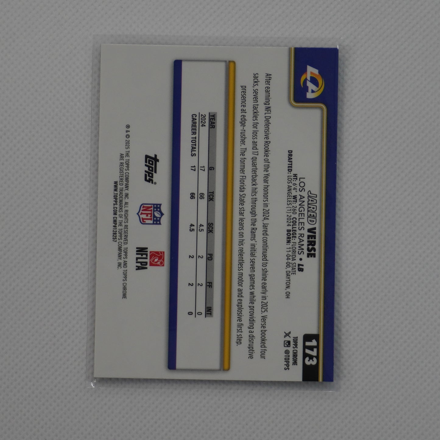 2025 Topps Chrome #173 Jared Verse X-Fractor Los Angeles Rams