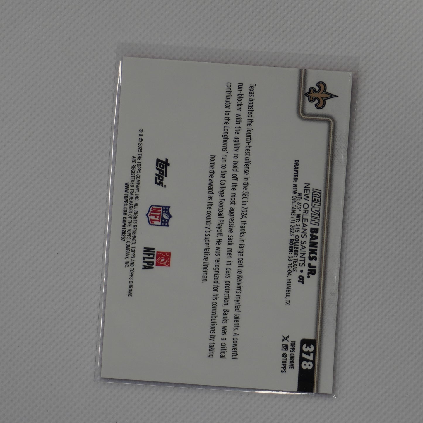2025 Topps Chrome #378 Kelvin Banks Jr. Hot Pink X-Fractor New Orleans Saints RC