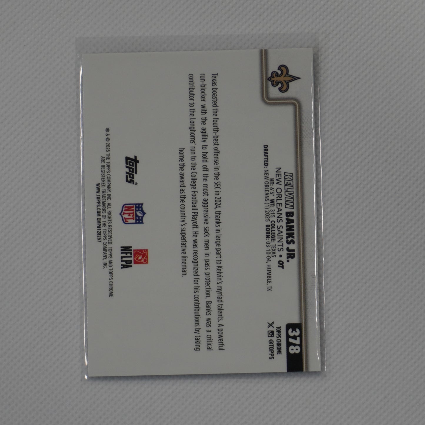 2025 Topps Chrome #378 Kelvin Banks Jr. New Orleans Saints RC