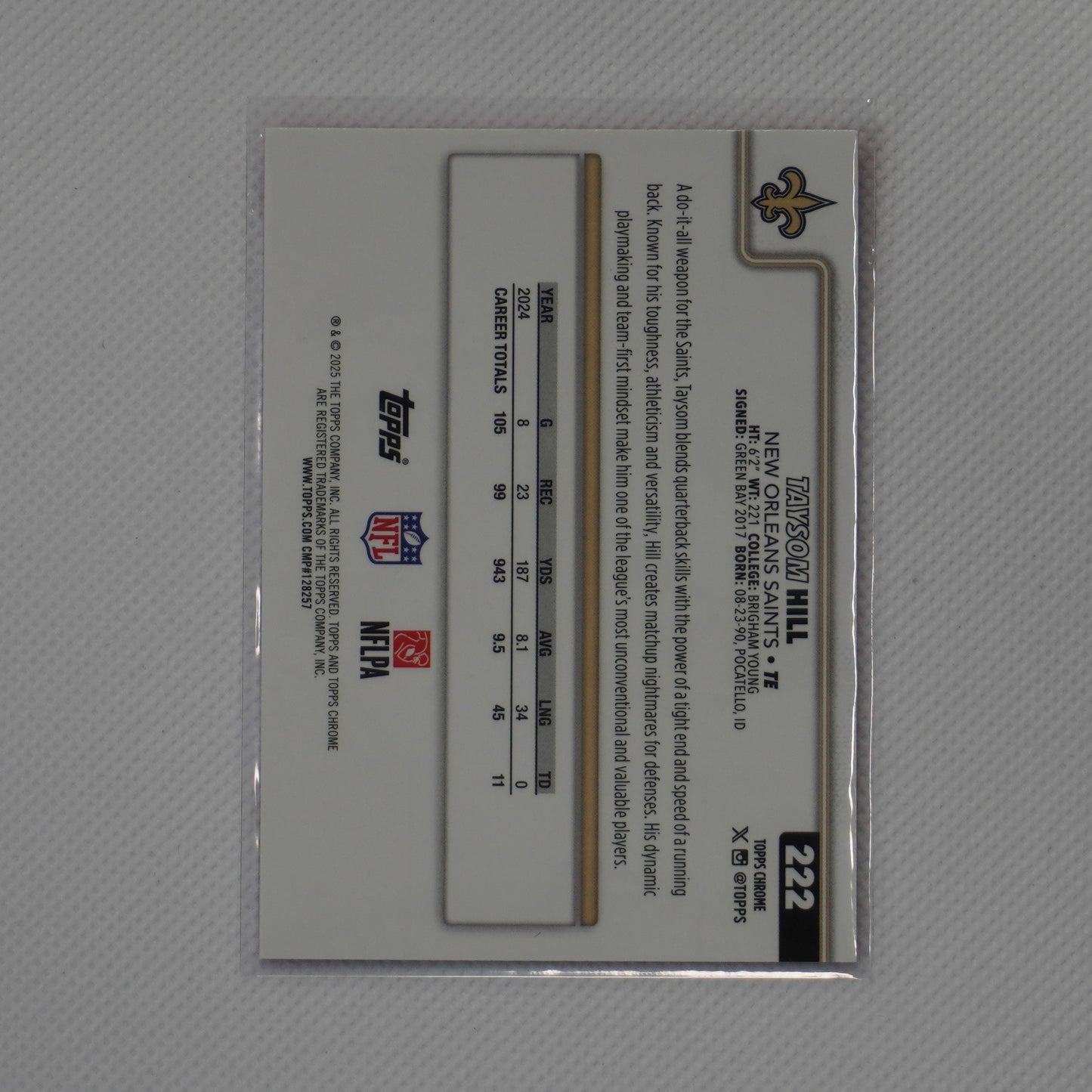 2025 Topps Chrome #222 Taysom Hill Hot Pink X-Fractor New Orleans Saints