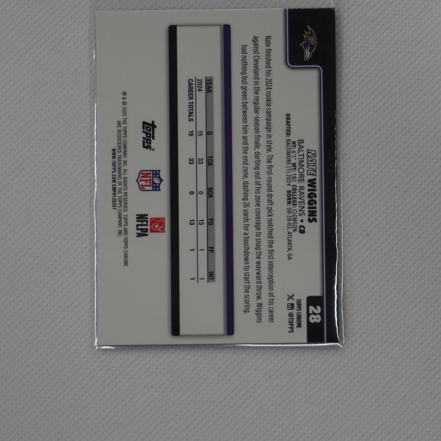 2025 Topps Chrome #28 Nate Wiggins X-Fractor Baltimore Ravens