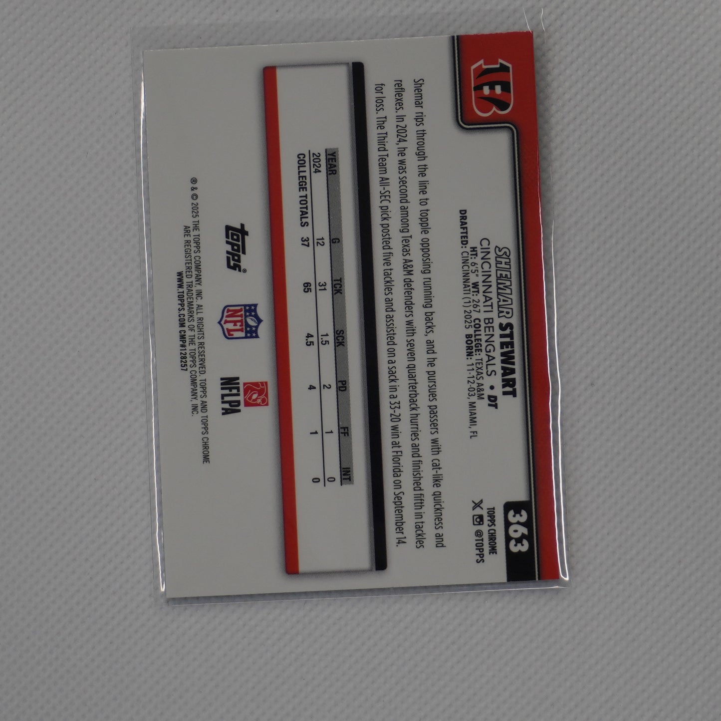 2025 Topps Chrome #363 Shemar Stewart Cincinnati Bengals RC