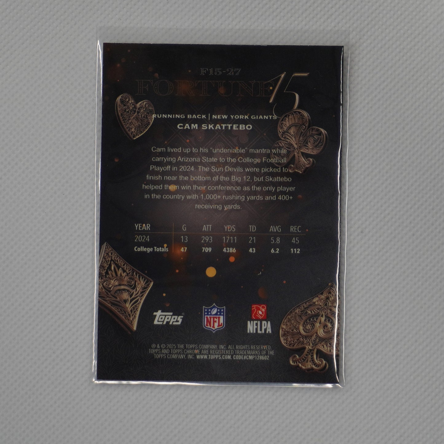 2025 Topps Chrome #F15-27 Cam Skattebo Fortune 15 New York Giants
