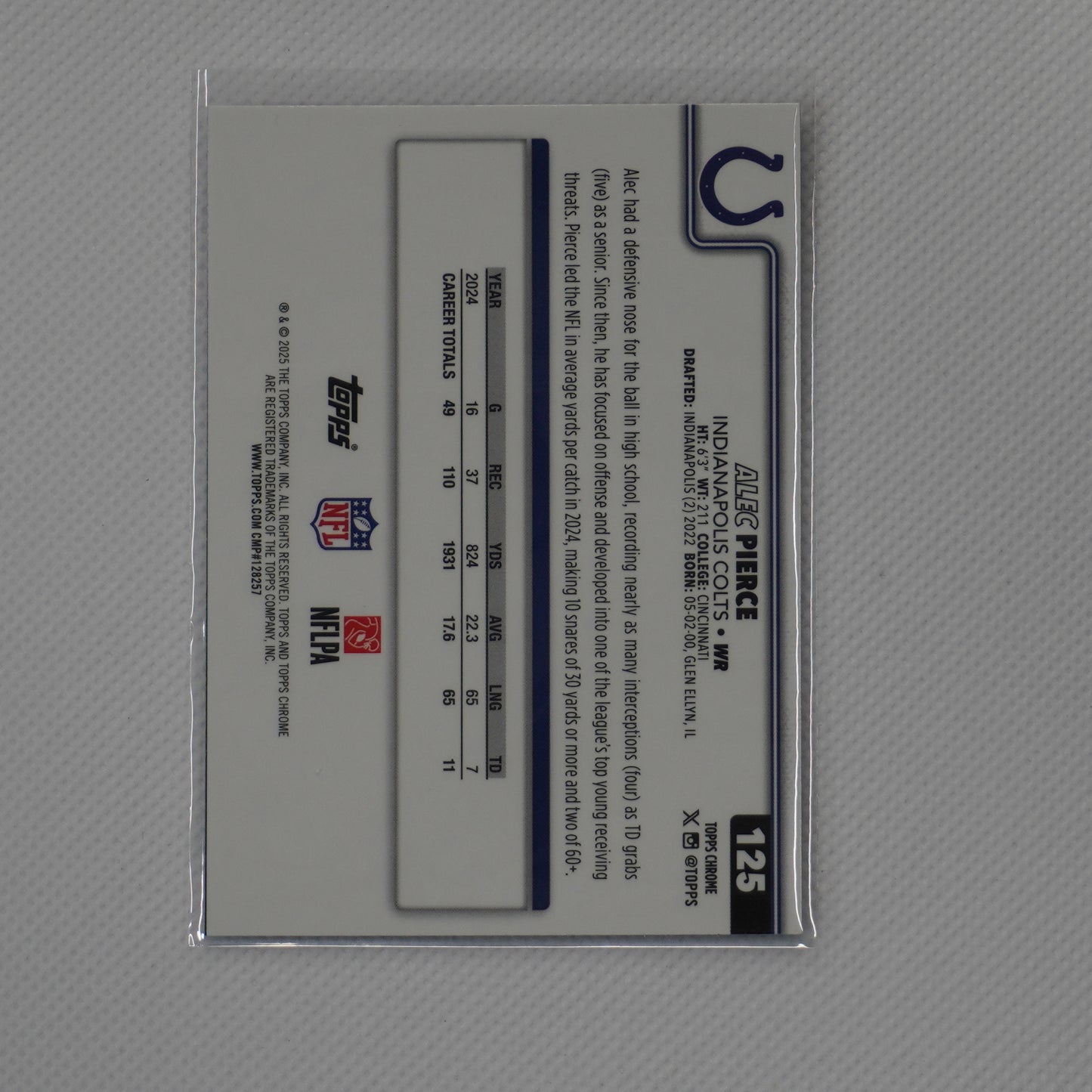 2025 Topps Chrome #125 Alec Pierce Pulsar Refractor Indianapolis Colts