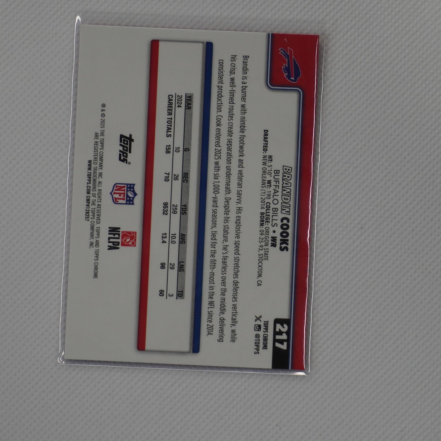 2025 Topps Chrome #217 Brandin Cooks Hot Pink X-Fractor Buffalo Bills