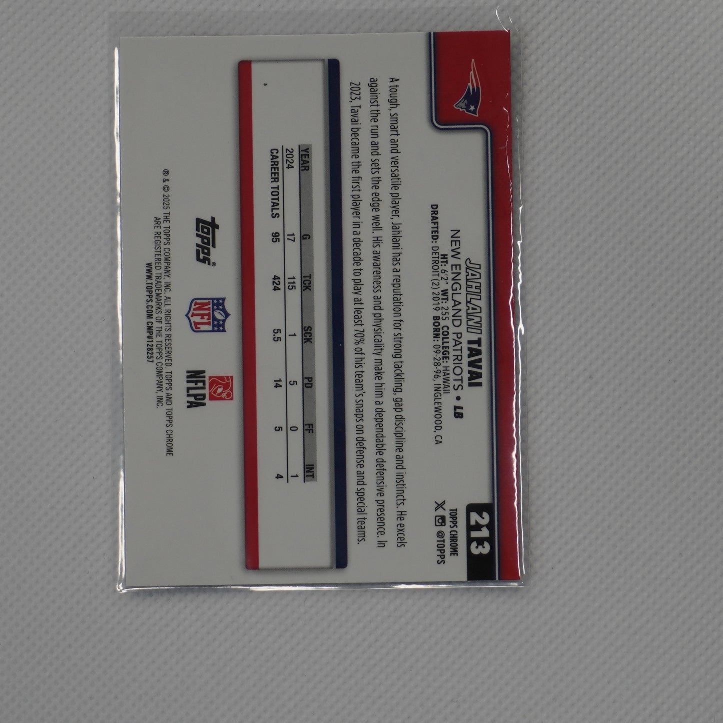 2025 Topps Chrome #213 Jahlani Tavai X-Fractor New England Patriots