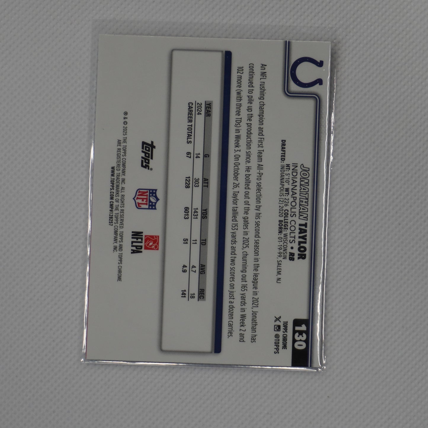 2025 Topps Chrome #130 Jonathan Taylor Pulsar Refractor Indianapolis Colts