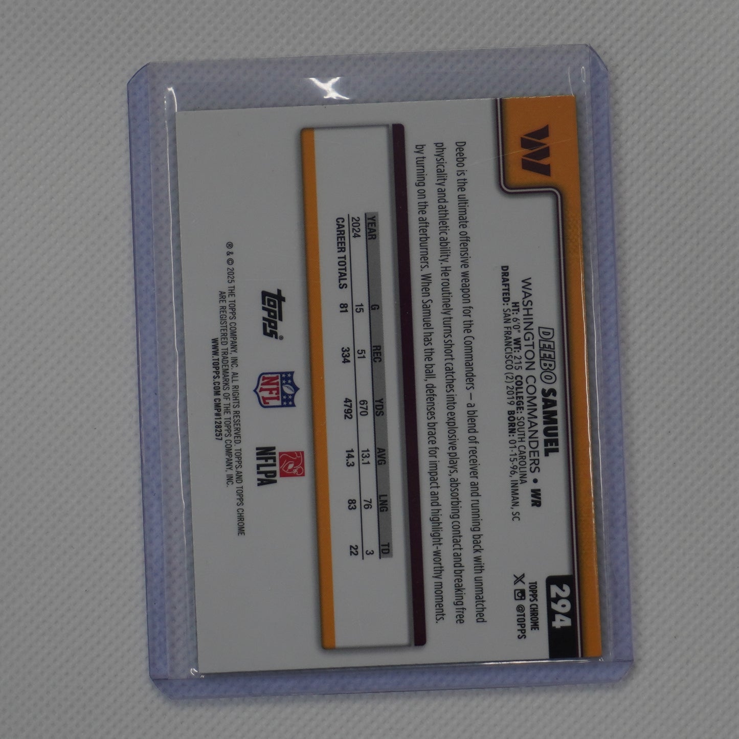 2025 Topps Chrome #294 Deebo Samuel Lime Green X-Fractor Washington Commanders