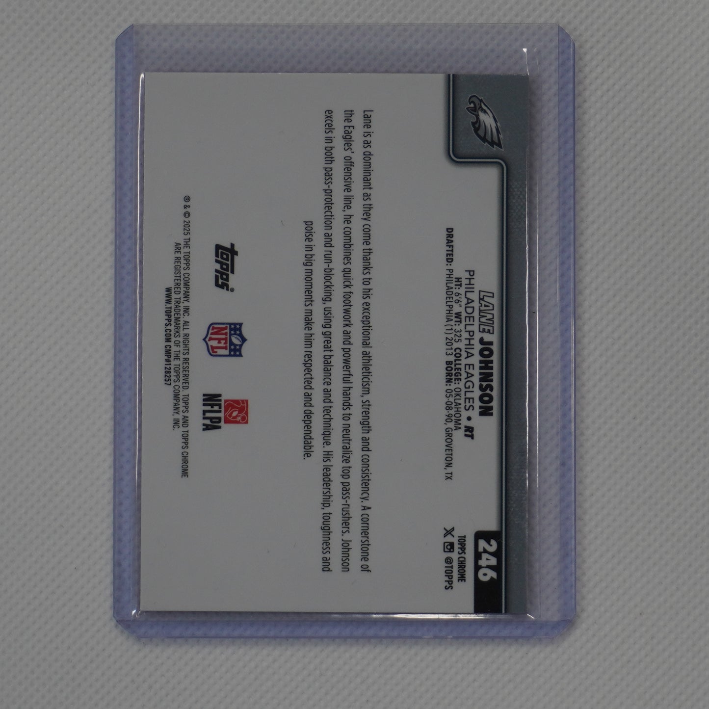 2025 Topps Chrome #246 Lane Johnson Hot Pink X-Fractor Philadelphia Eagles