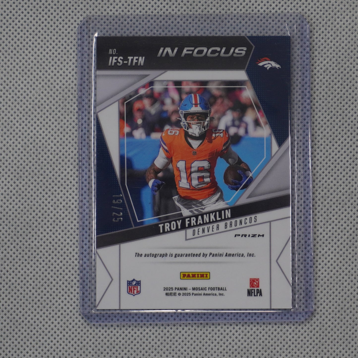 2025 Panini Mosaic #IFS-TFN Troy Franklin In Focus Fusion Green Black #/25