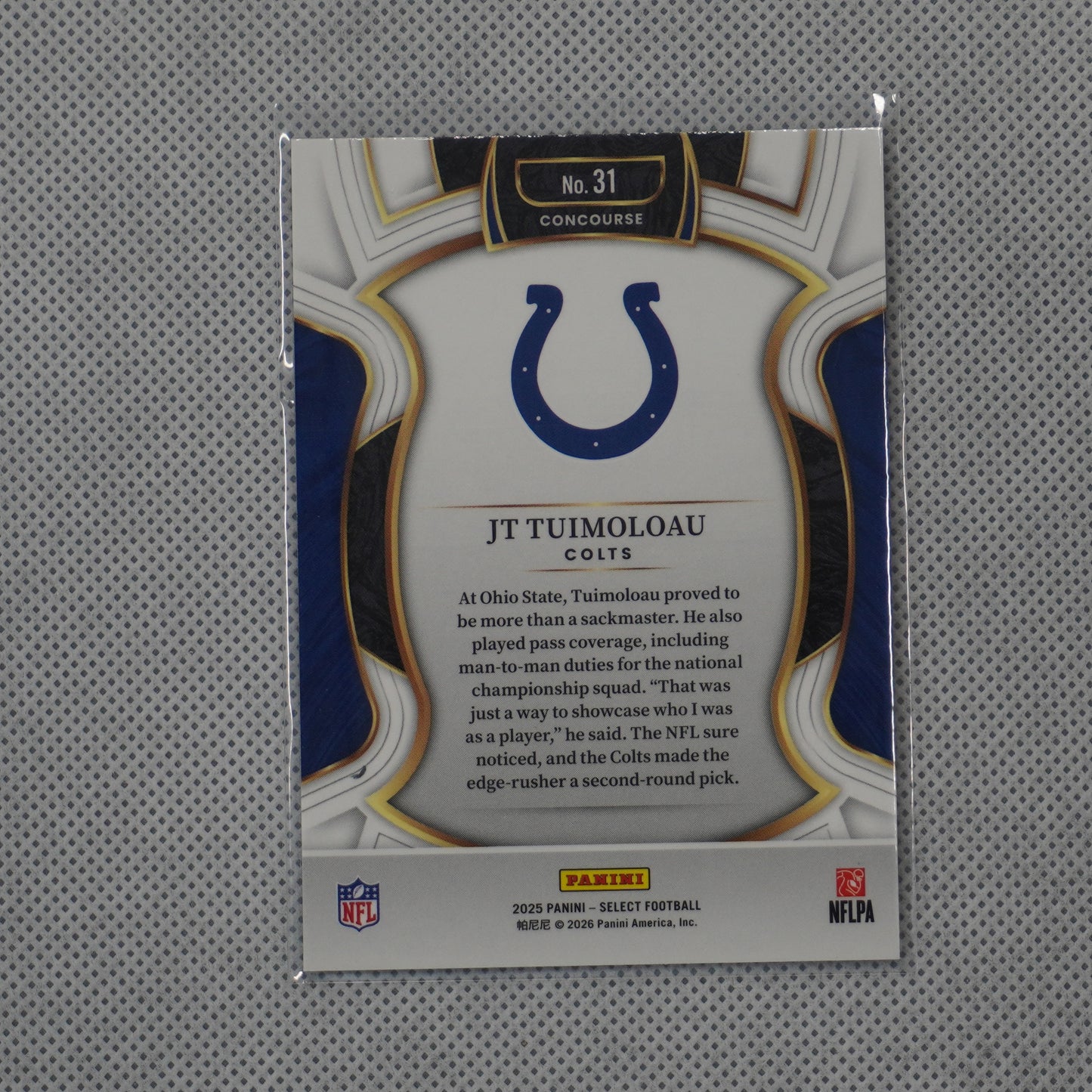 2025 Panini Select #31 JT Tuimoloau Indianapolis Colts RC