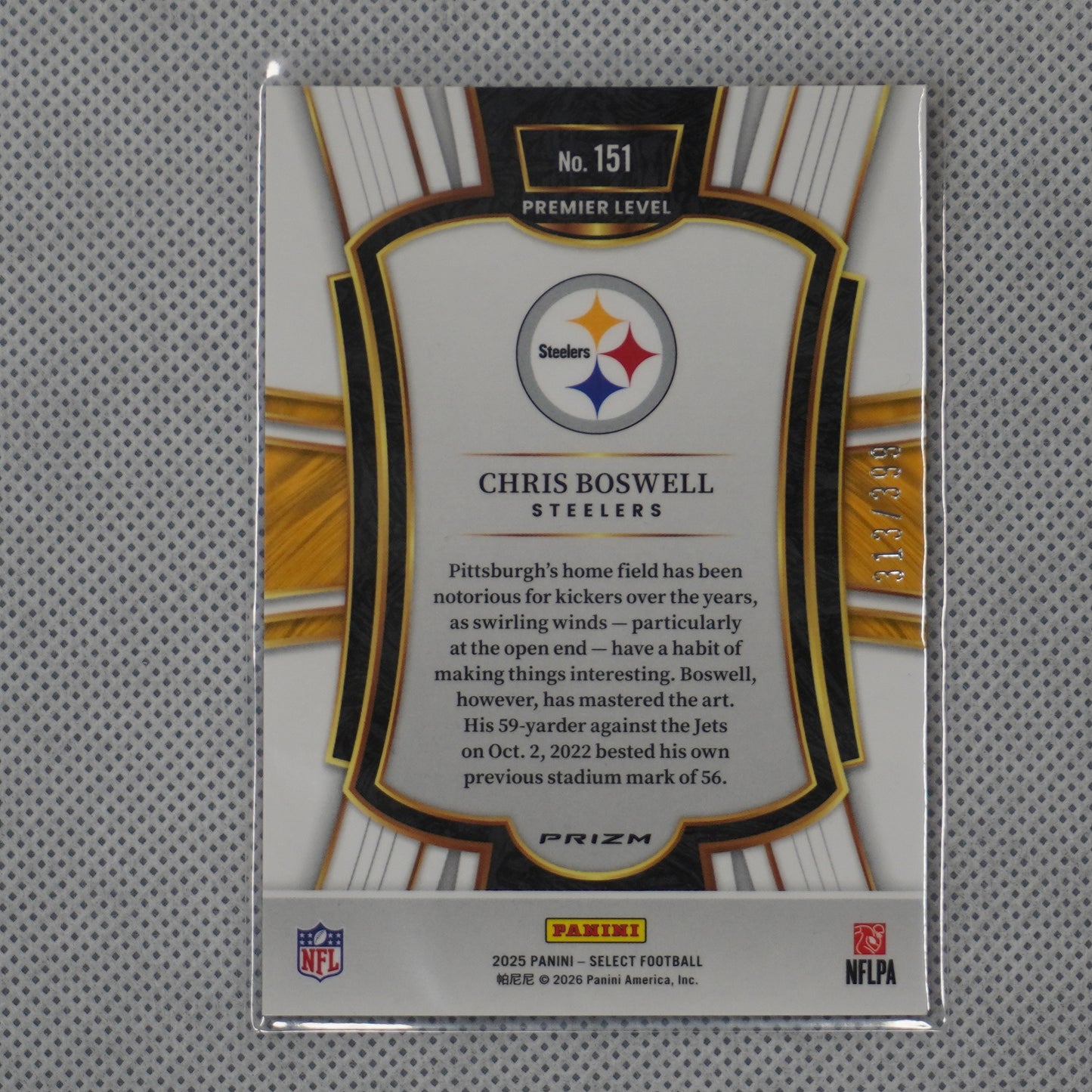2025 Panini Select #151 Chris Boswell Orange Prizm Shock #/399 Steelers SN