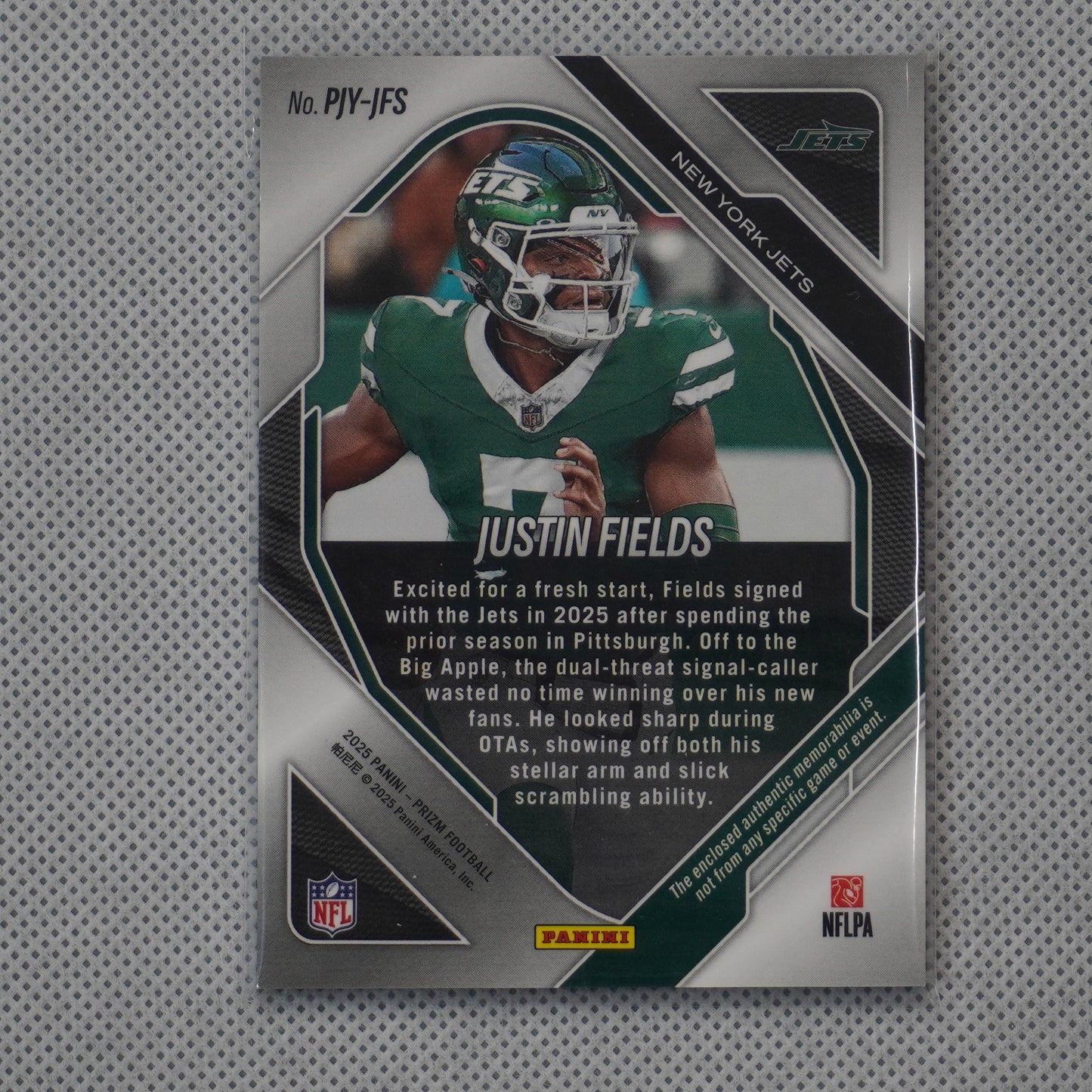 2025 Panini Prizm #PJY-JFS Justin Fields Premier Jerseys New York Jets MEM