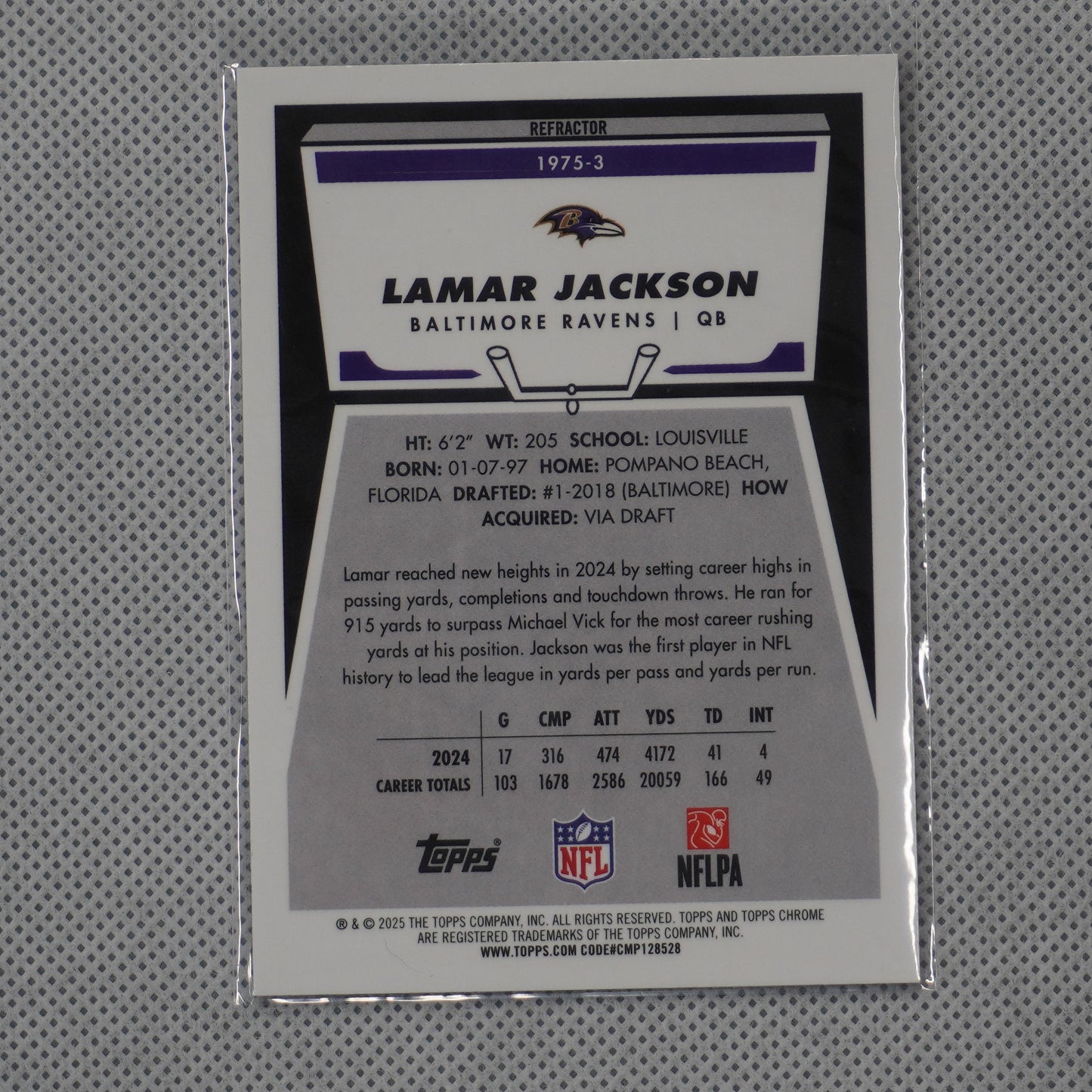 2025 Topps Chrome #1975-3 Lamar Jackson 1975 Topps Refractor Baltimore Ravens