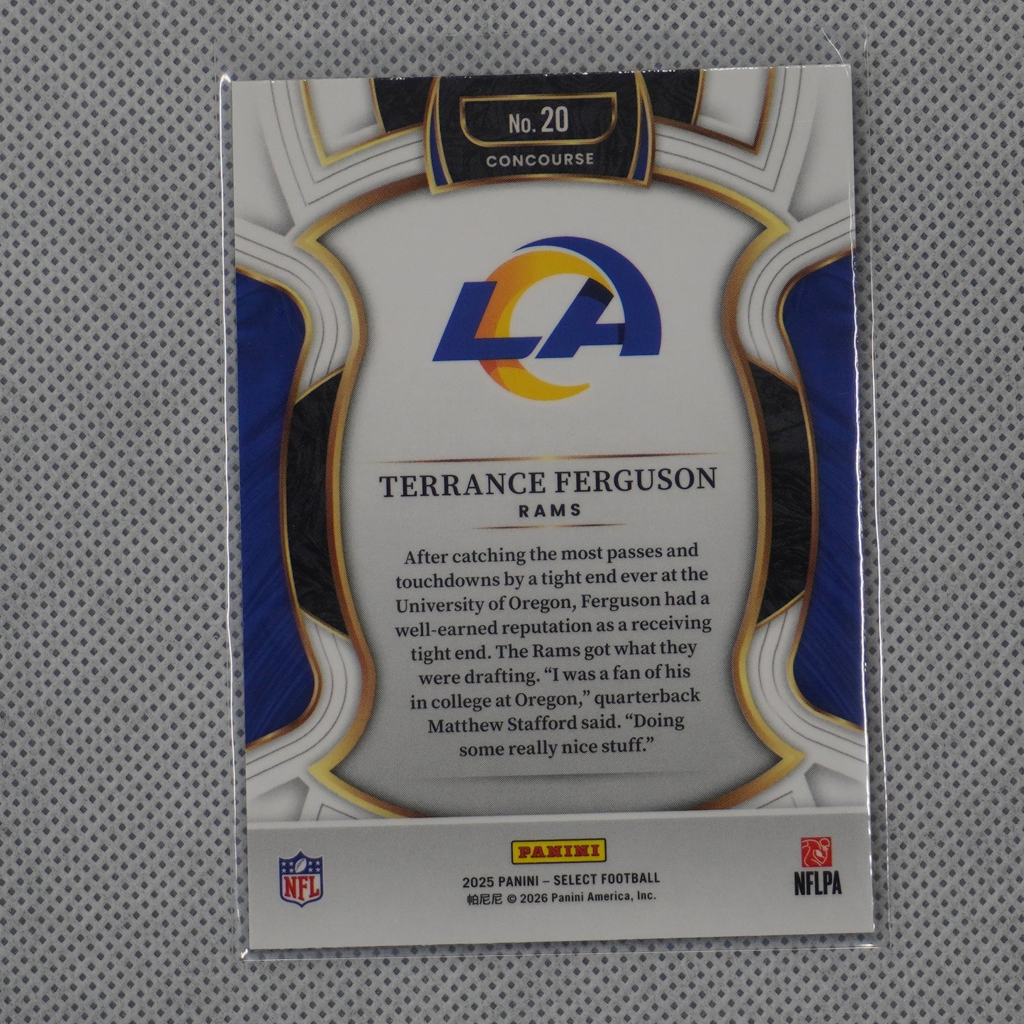 2025 Panini Select #20 Terrance Ferguson Los Angeles Rams RC