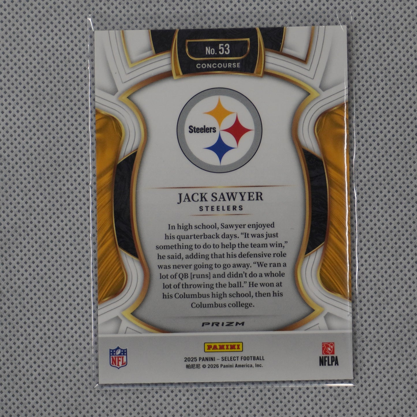 2025 Panini Select #53 Jack Sawyer Pink Prizm Shock Pittsburgh Steelers RC