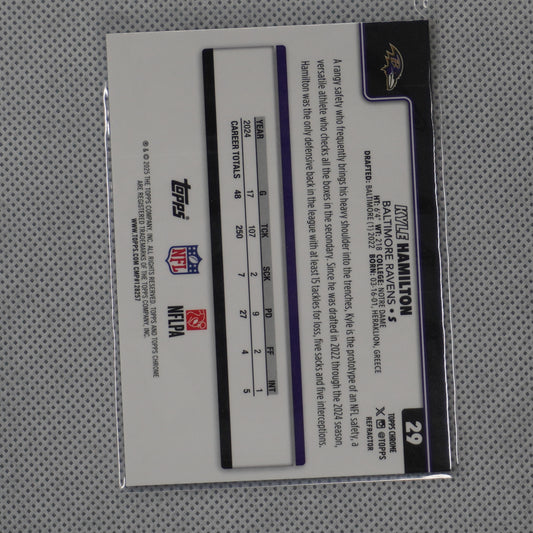 2025 Topps Chrome #29 Kyle Hamilton Refractor Baltimore Ravens