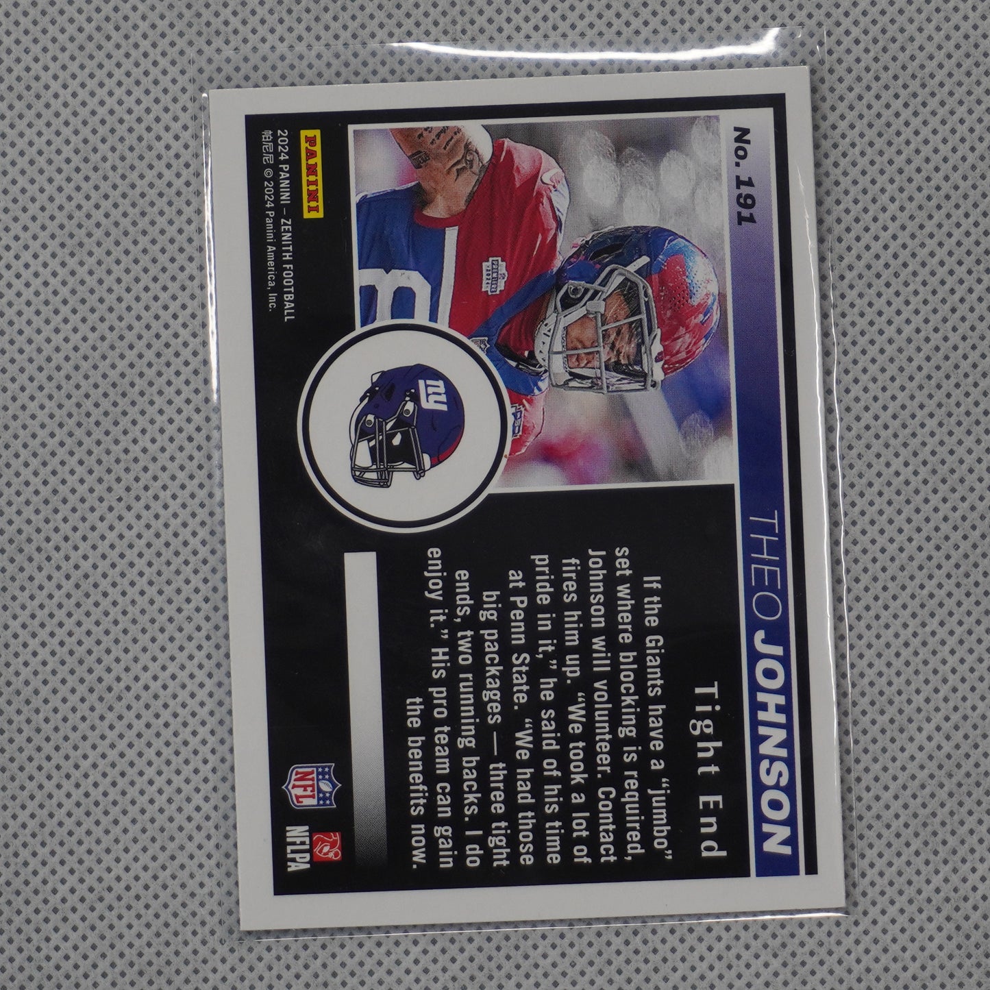 2024 Panini Zenith #191 Theo Johnson Retail New York Giants RC