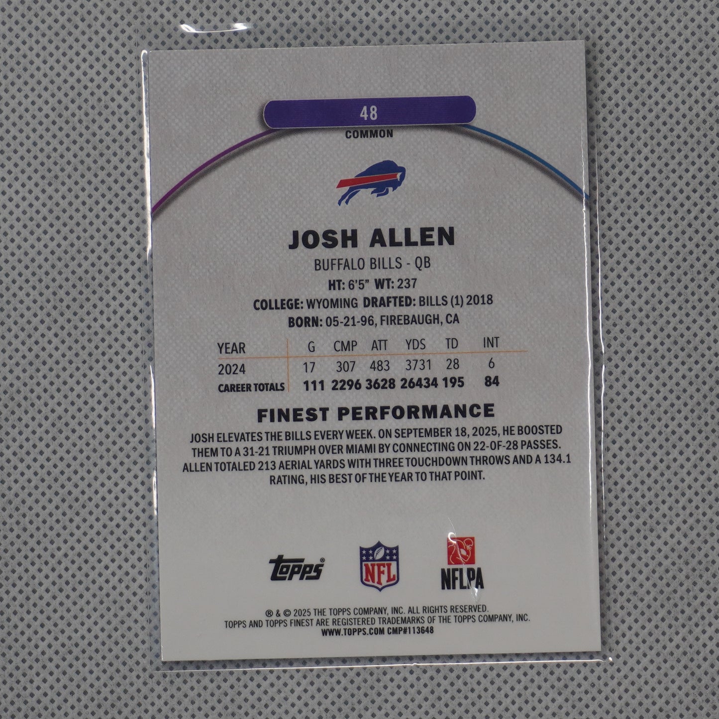 2025 Finest #48 Josh Allen Buffalo Bills