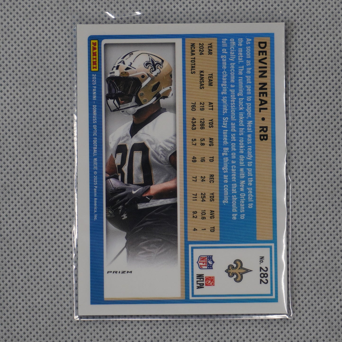 2025 Donruss Optic #282 Devin Neal Blue Hyper New Orleans Saints RC