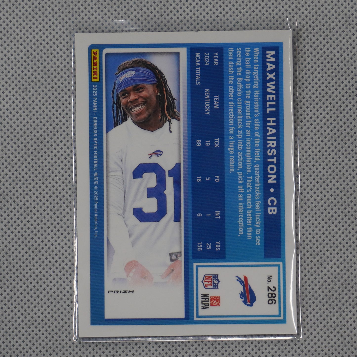 2025 Donruss Optic #286 Maxwell Hairston Blue Hyper Buffalo Bills RC