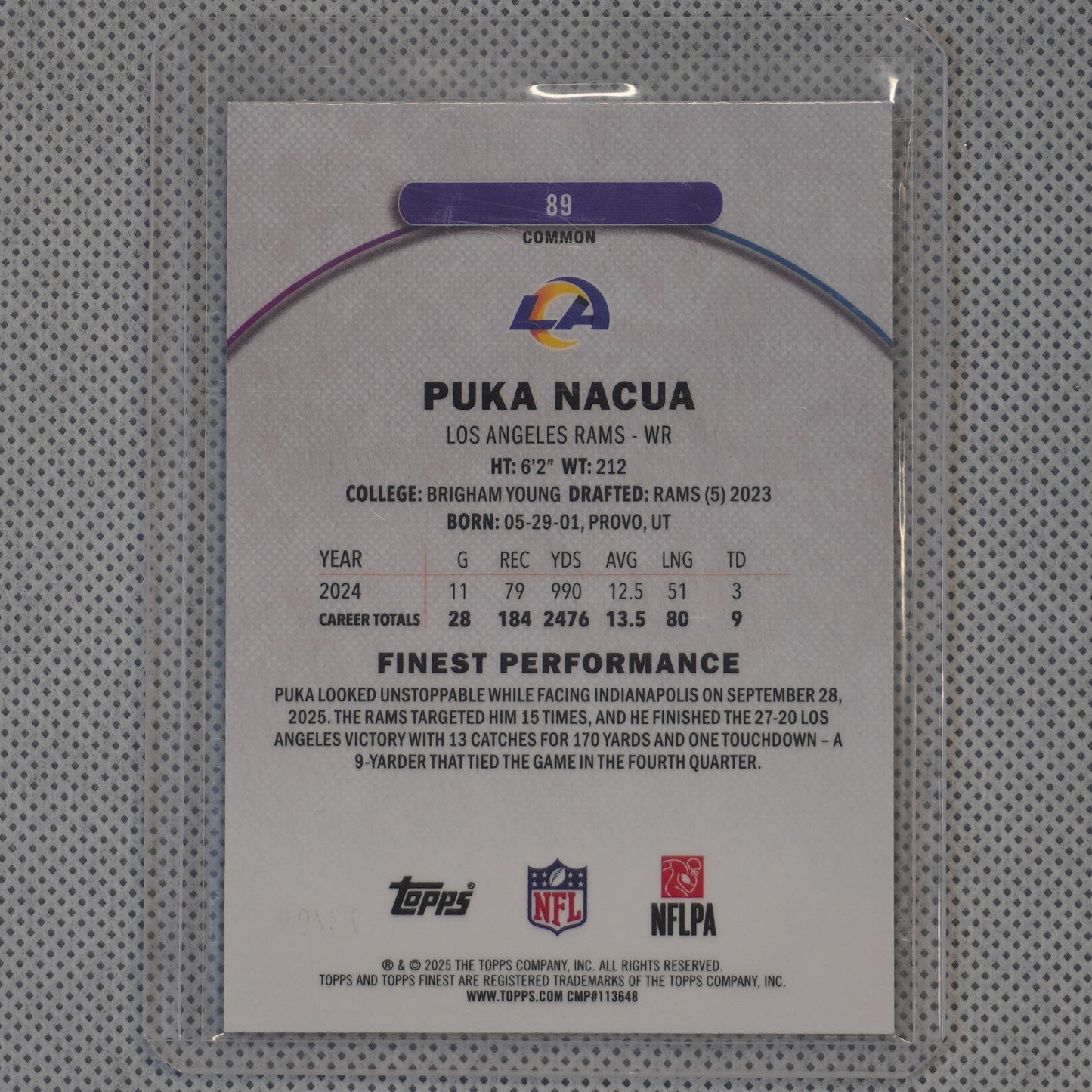 2025 Finest #89 Puka Nacua Blue Geometric Refractor #/99 Los Angeles Rams SN