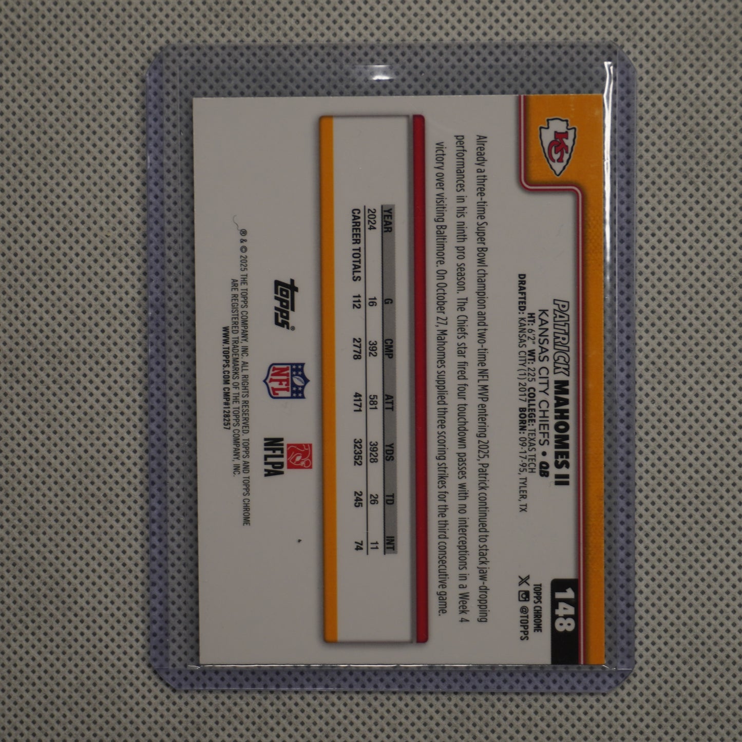 2025 Topps Chrome #148 Patrick Mahomes II Lime Green X-Fractor Kansas City Chiefs