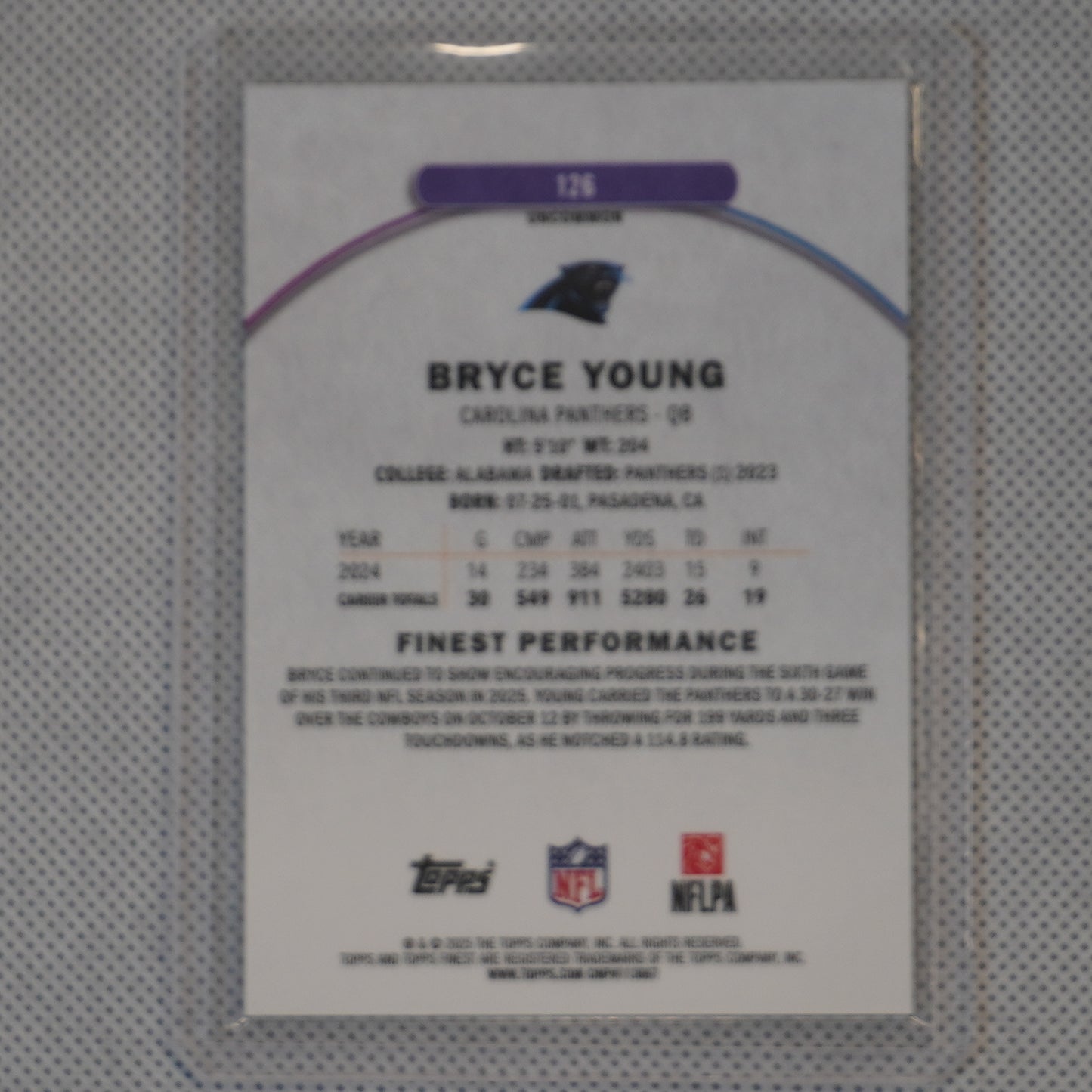 2025 Finest #126 Bryce Young Green Geometric Refractor #/35 Carolina Panthers SN
