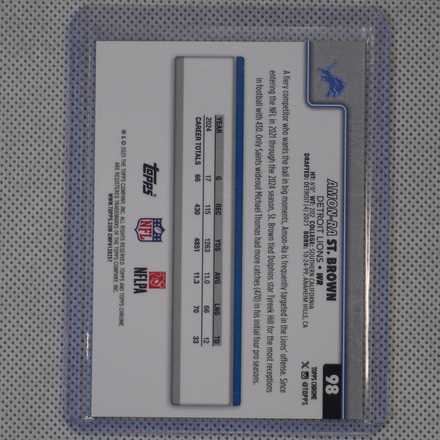 2025 Topps Chrome #98 Amon-Ra St. Brown Gold Geometric Refractor #/50 Detroit Lions SN