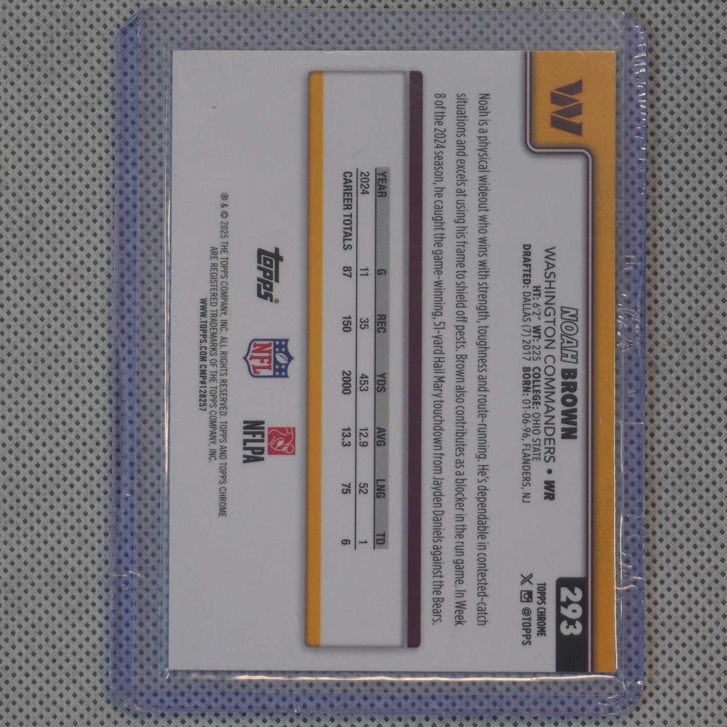2025 Topps Chrome #293 Noah Brown Hot Pink X-Fractor Washington Commanders