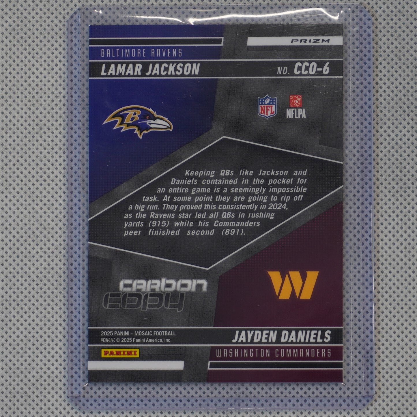 2025 Panini Mosaic #CCO-6 Jayden Daniels / Lamar Jackson Carbon Copy Silver Philadelphia Eagles