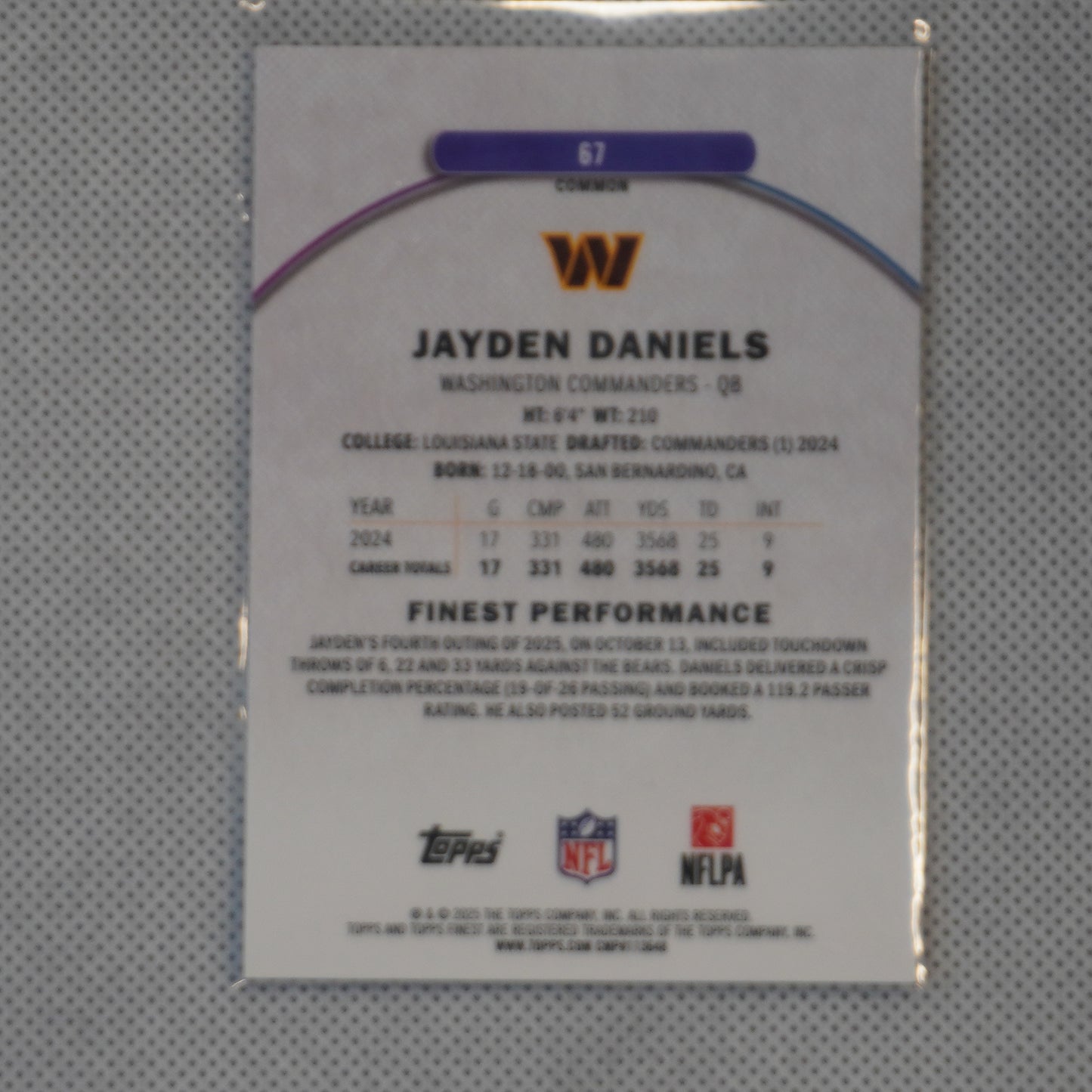 2025 Finest #67 Jayden Daniels Washington Commanders
