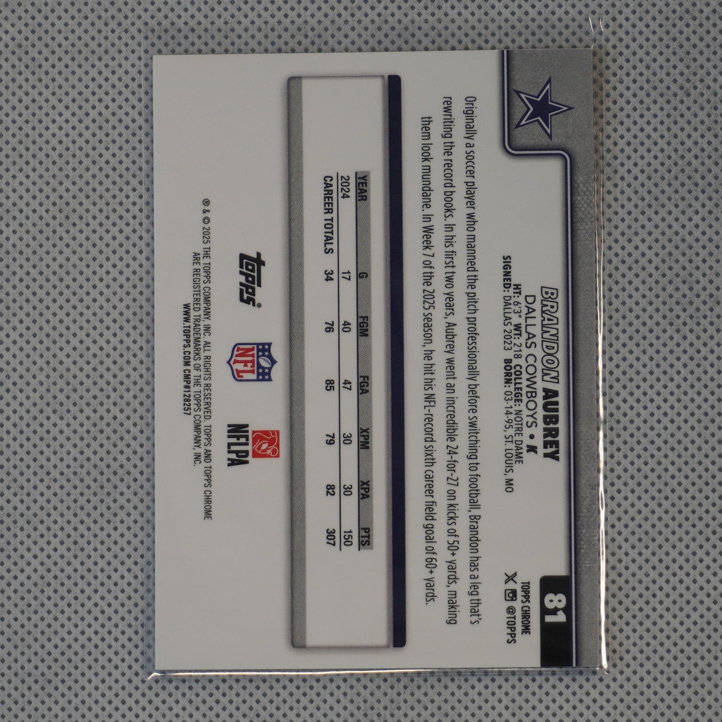 2025 Topps Chrome #81 Brandon Aubrey Prism Refractor Dallas Cowboys