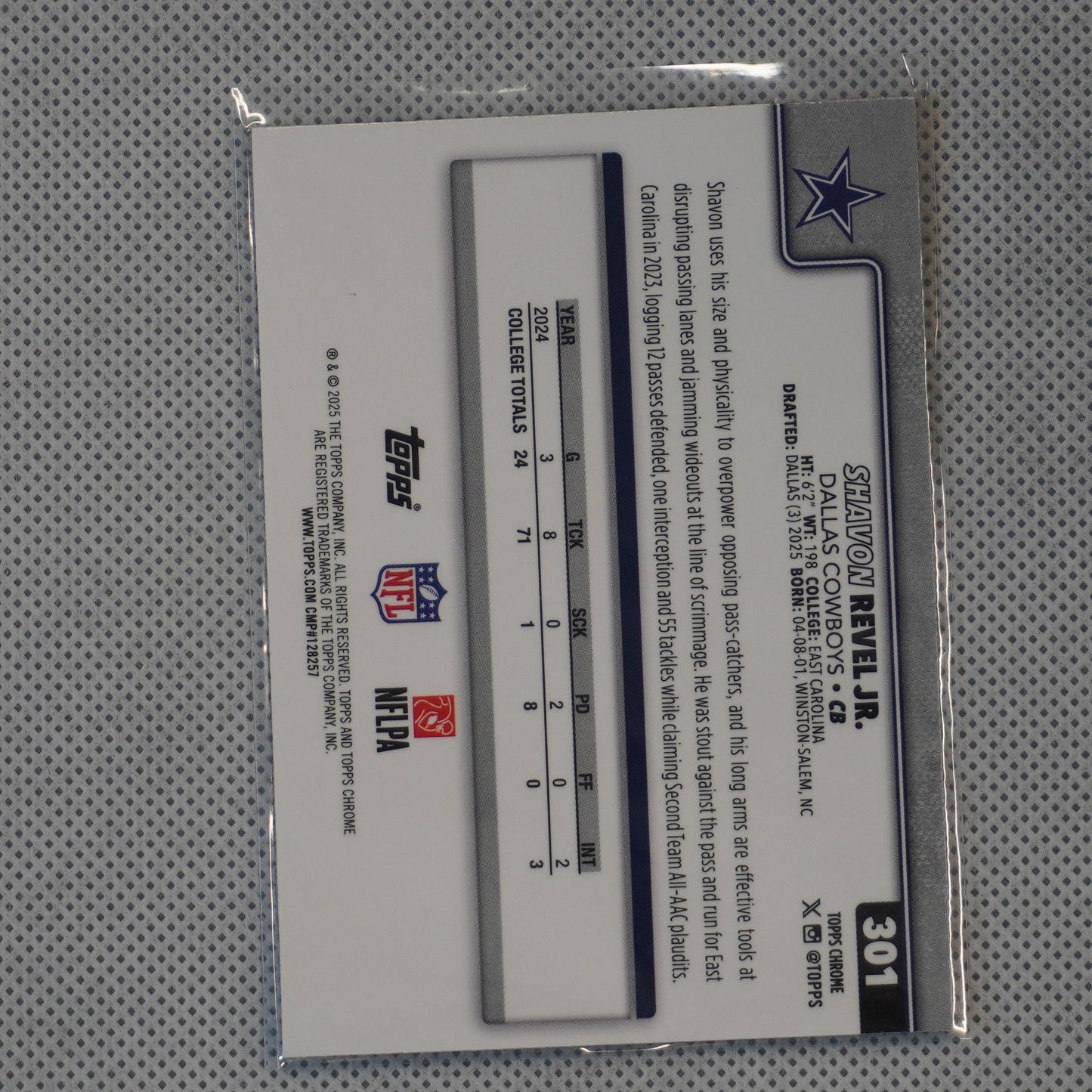 2025 Topps Chrome #301 Shavon Revel Jr. Dallas Cowboys RC
